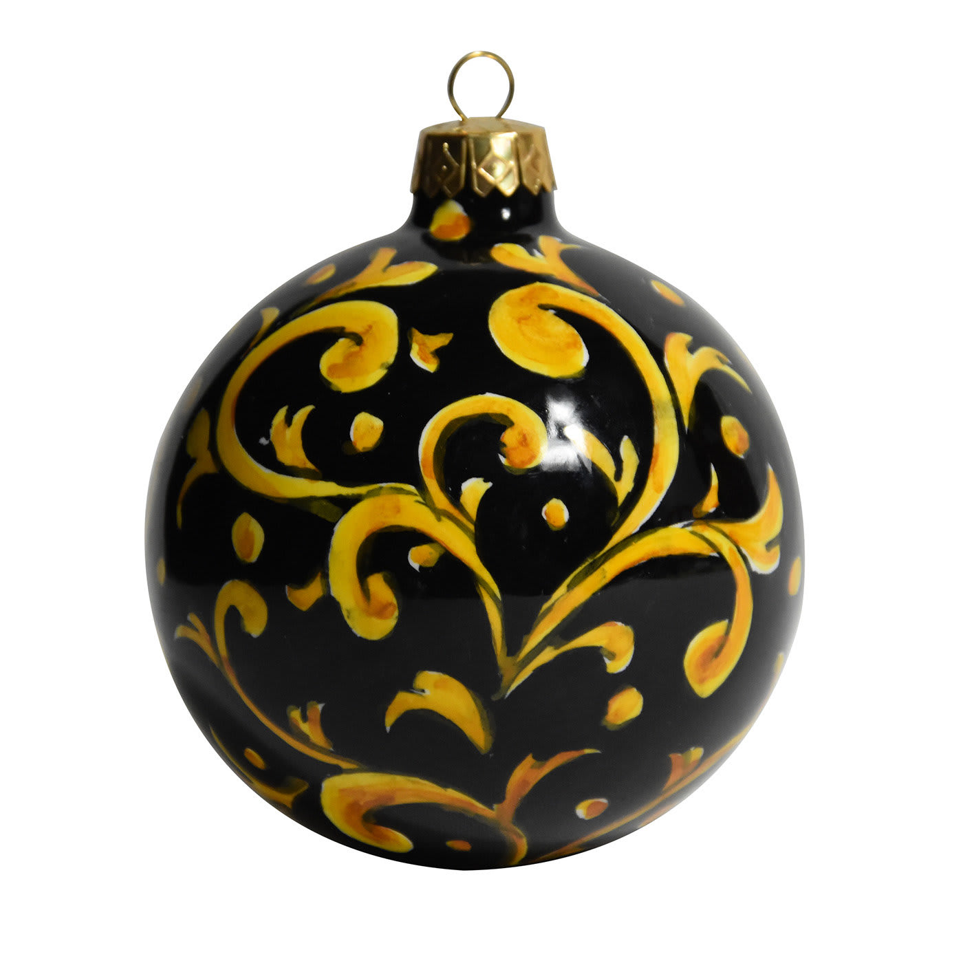 Yellow and Black Damask Christmas Ball Ornament  - Idea Ceramica