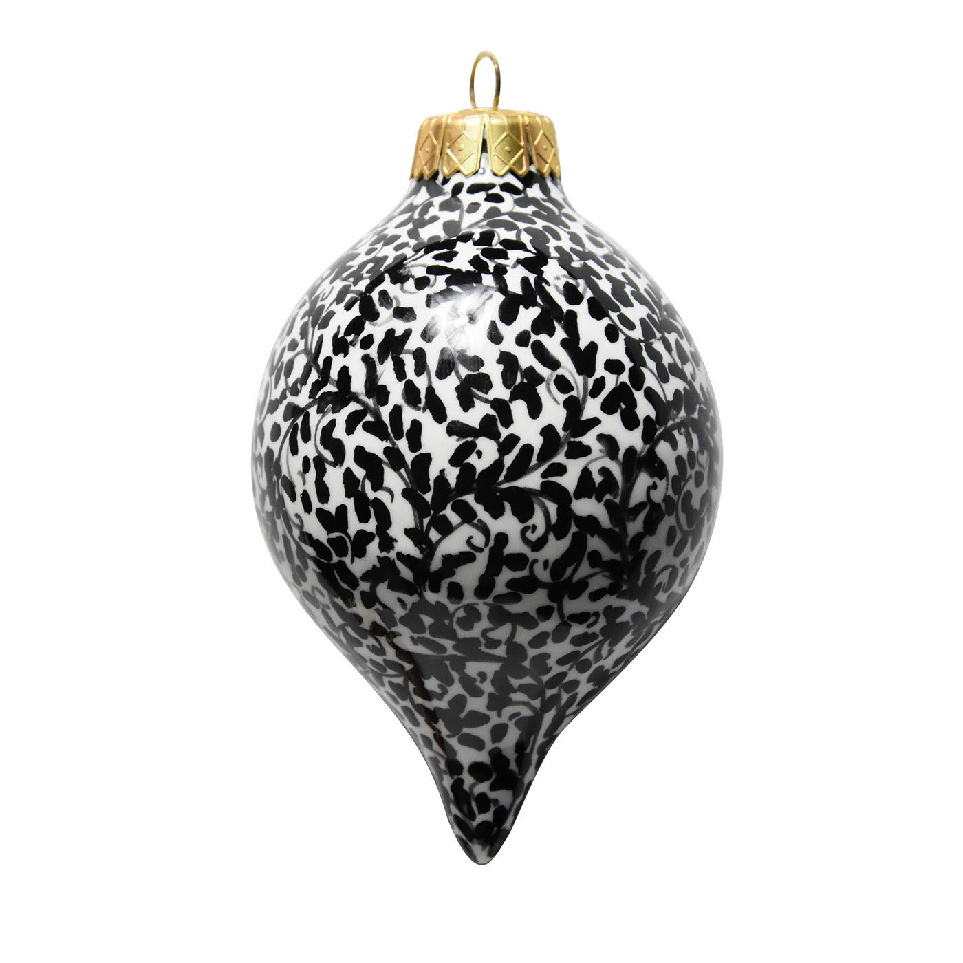 Black Floral Teardrop Christmas Ball Ornament  - Idea Ceramica