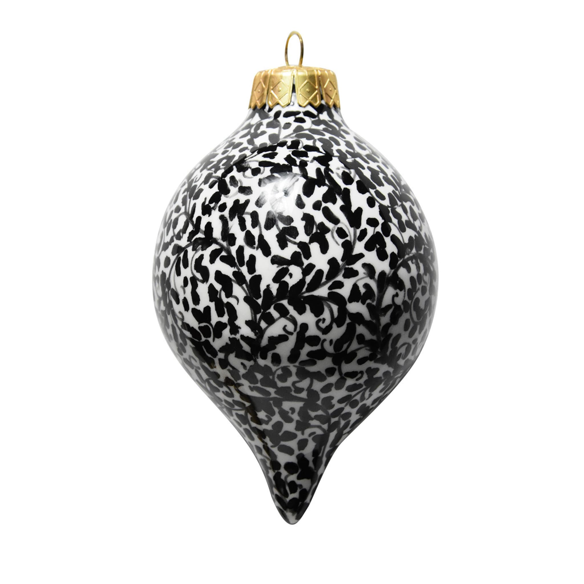 Ornamento a sfera natalizio a goccia floreale nero - Vista principale