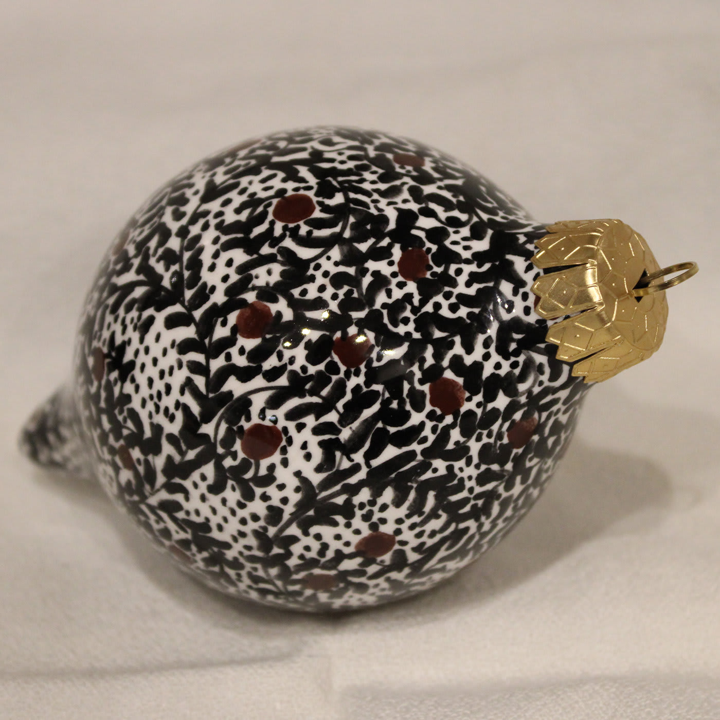Black Dotted Floral Teardrop Christmas Ball Ornament  - Idea Ceramica