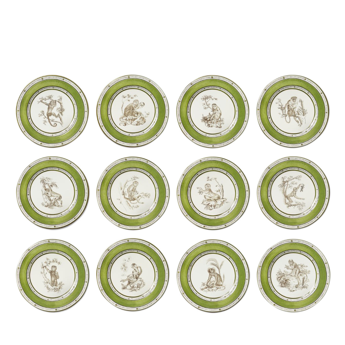 Green Monkeys Set of 12 Dessert Plates - Laboratorio Paravicini