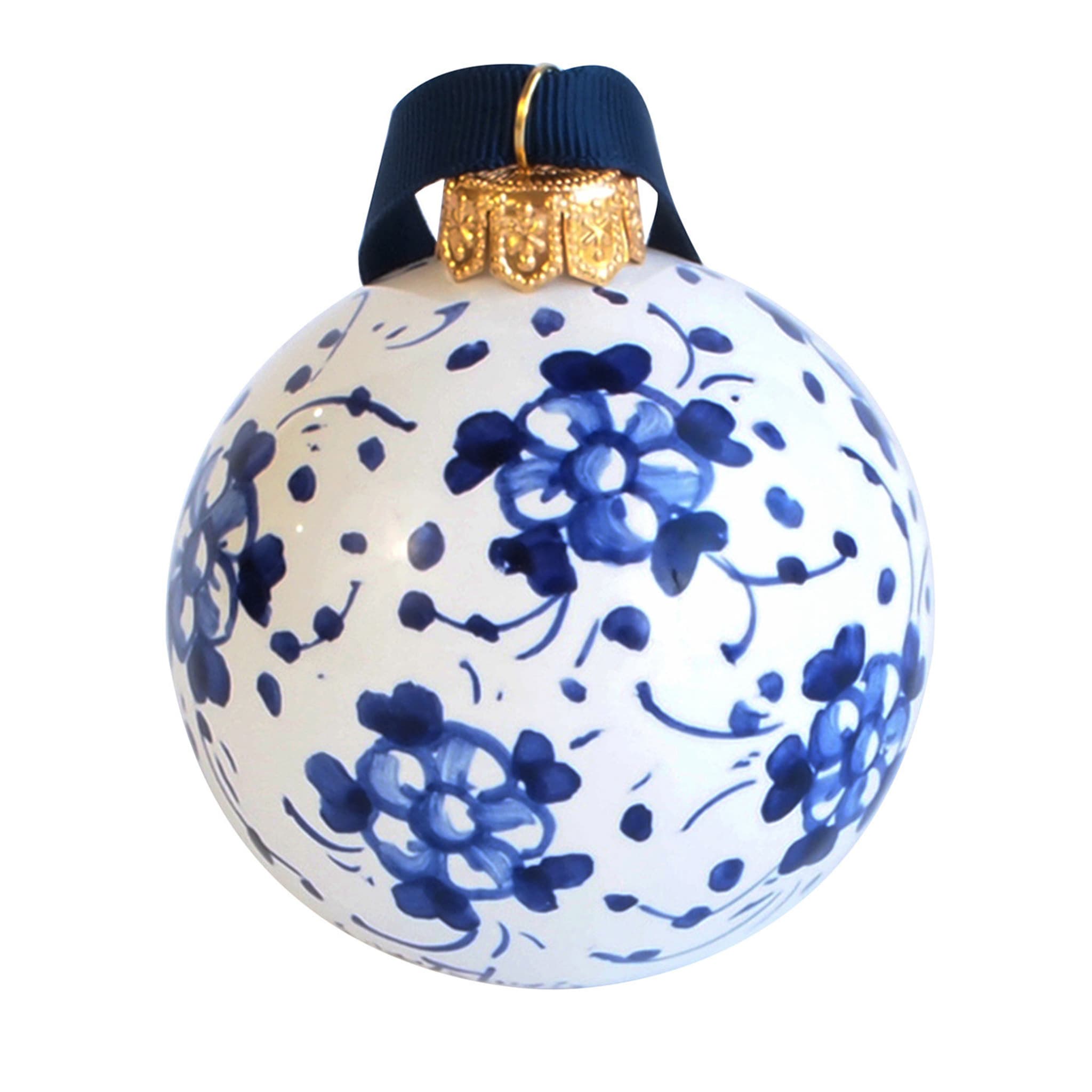 Blue Floral Christmas Ball Ornament #1 - Main view