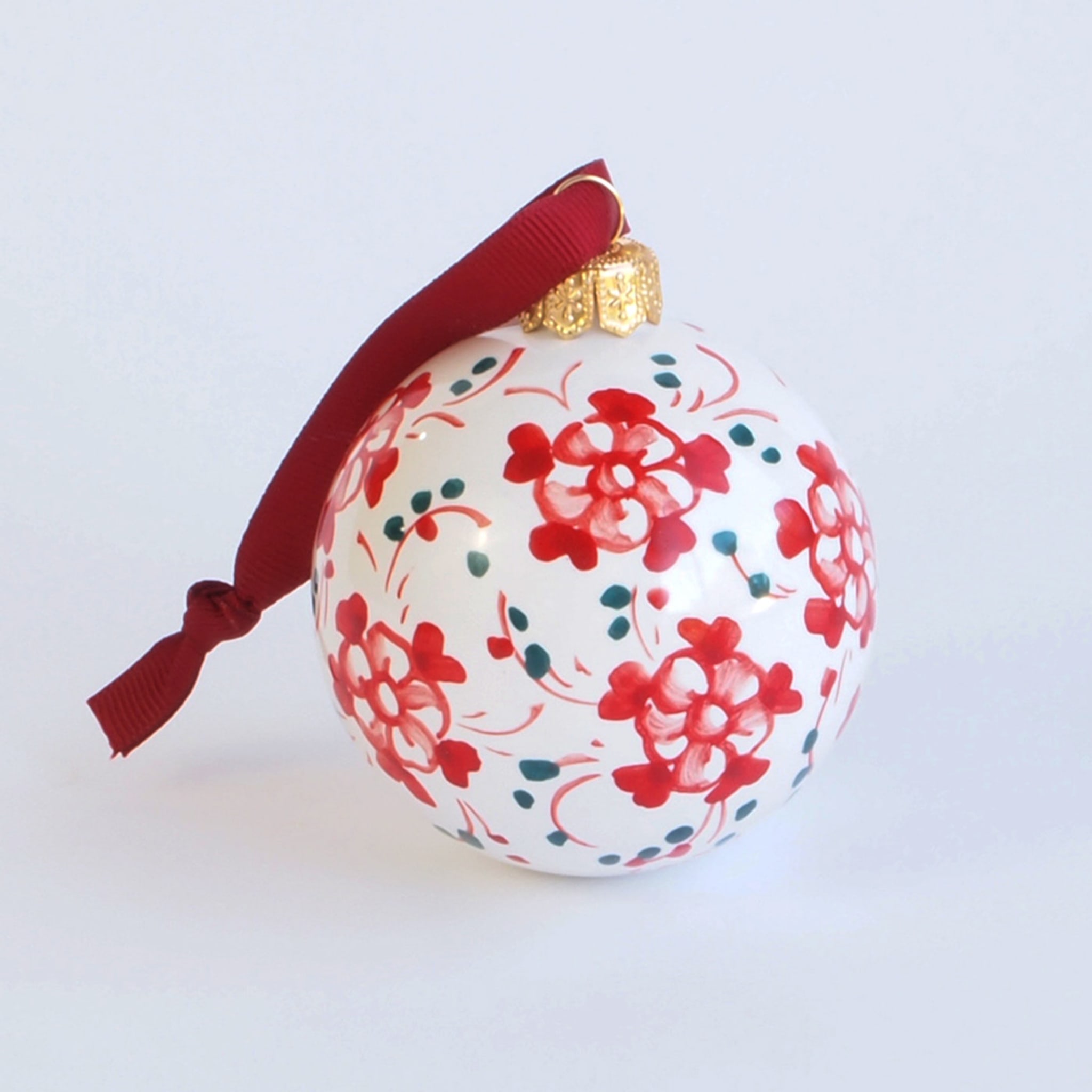 Red Floral Christmas Ball Ornament - Alternative view 1