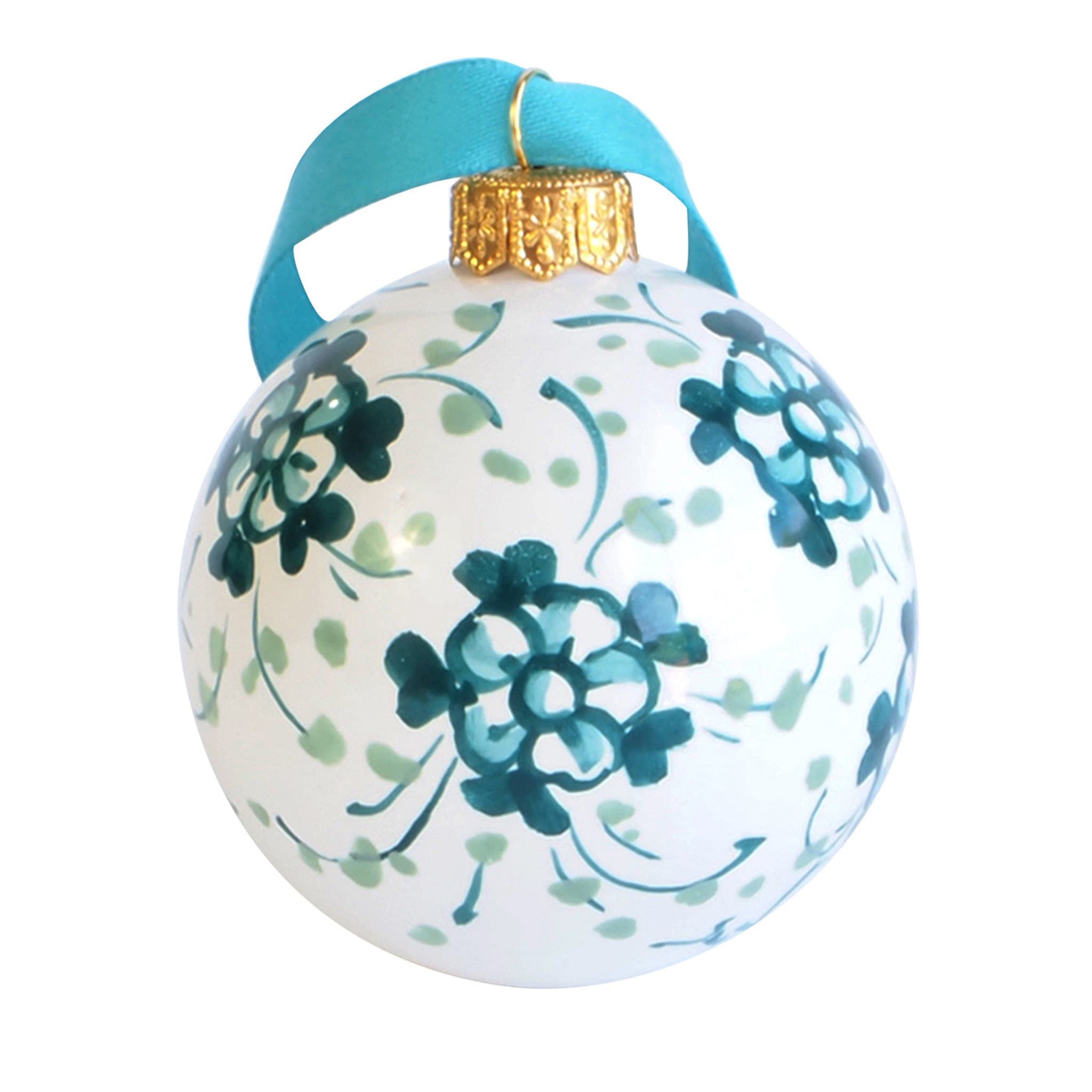 Turquoise Floral Christmas Ball Ornament #1 - Main view