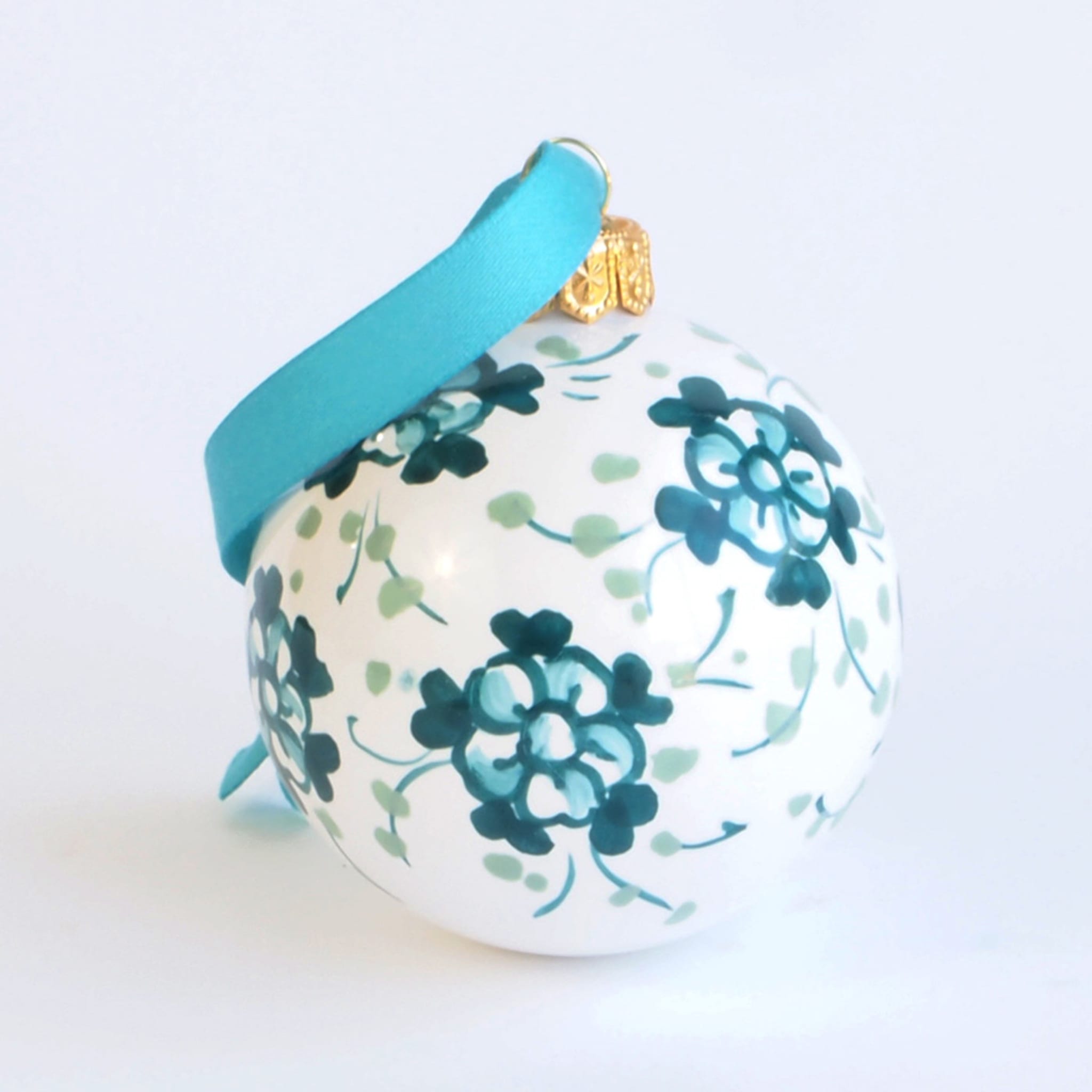 Turquoise Floral Christmas Ball Ornament #1 - Alternative view 1