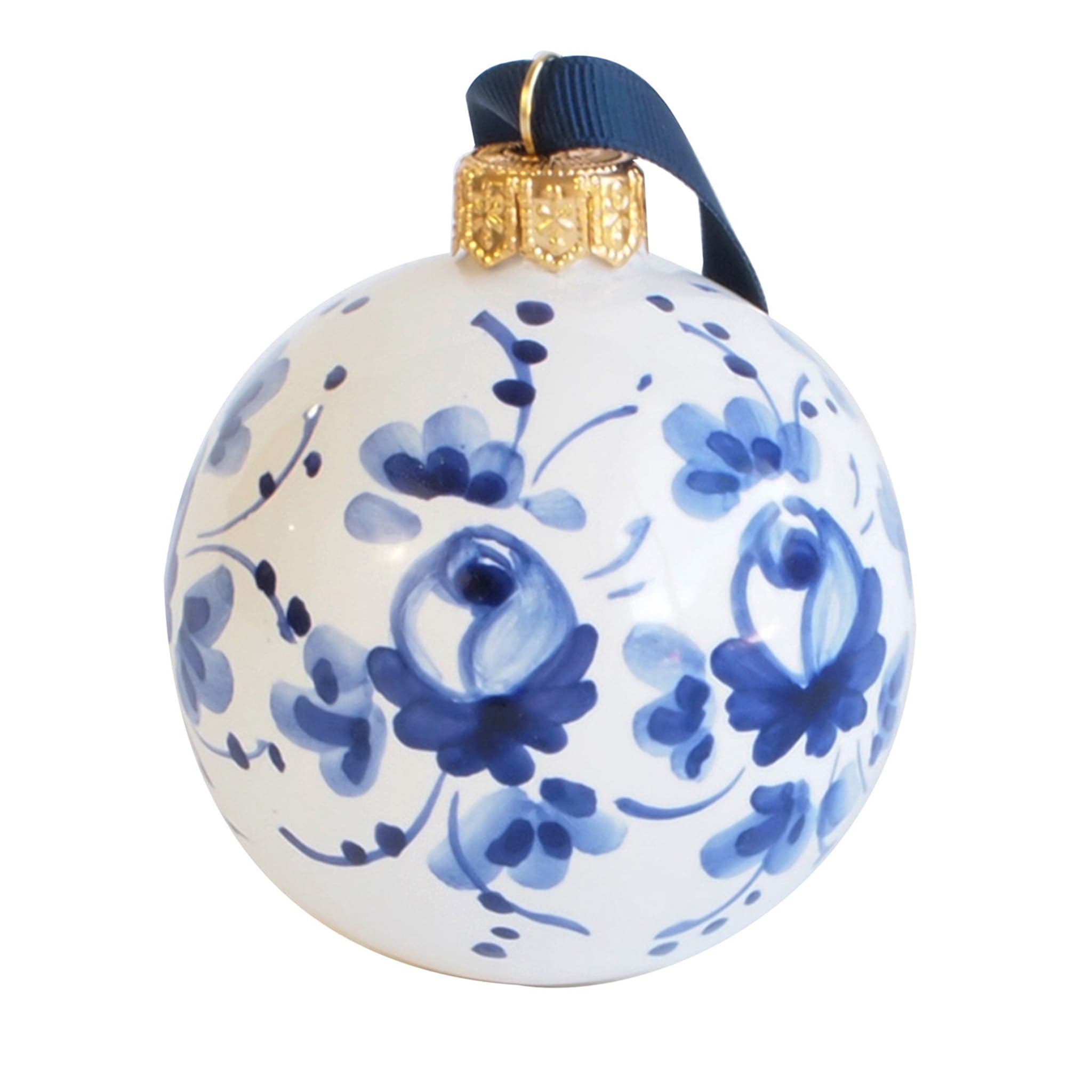 Blue Floral Christmas Ball Ornament #2 - Main view
