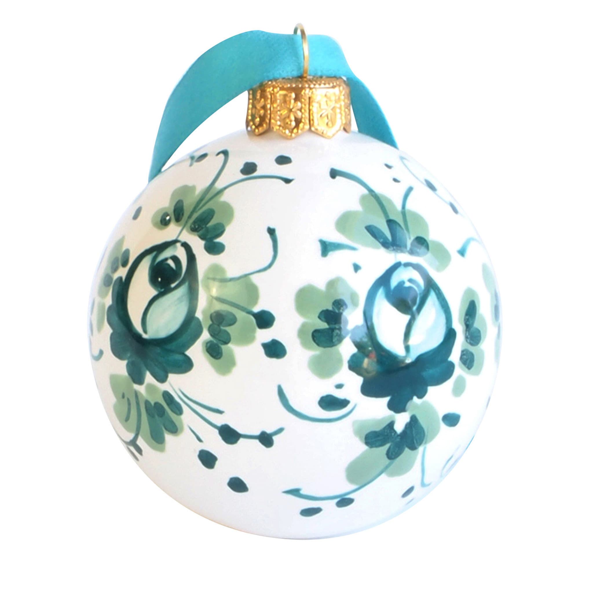Turquoise Floral Christmas Ball Ornament #2 - Main view