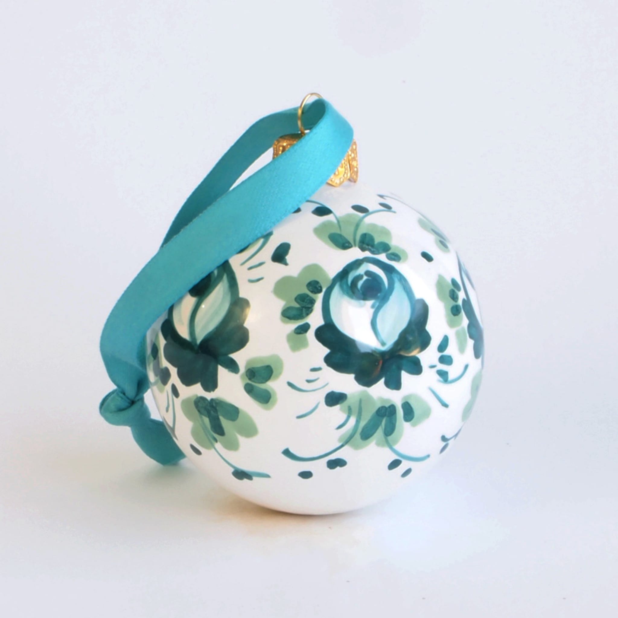 Turquoise Floral Christmas Ball Ornament #2 - Alternative view 1