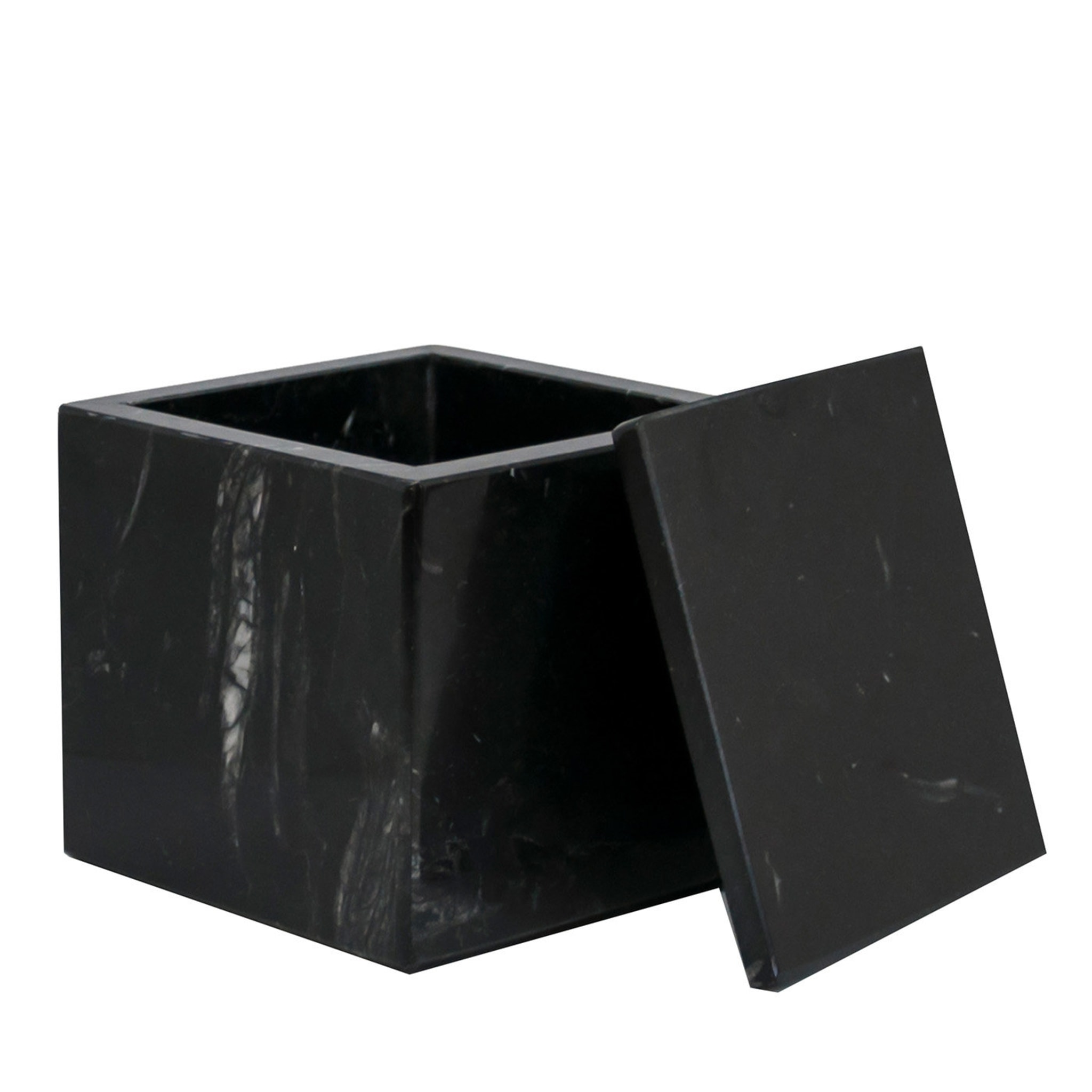 Scatola cubica in marmo nero Marquina con coperchio - Vista principale