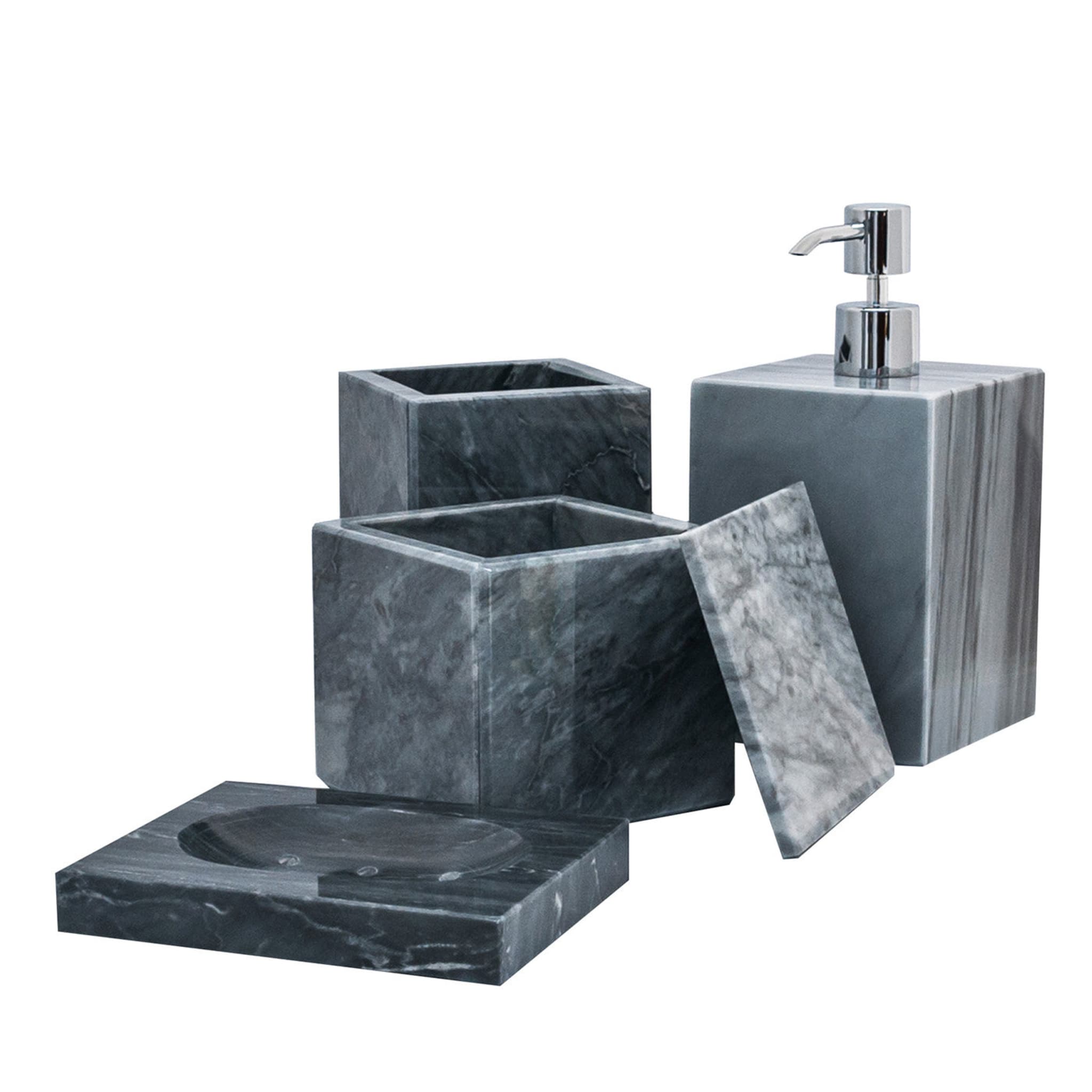 Ensemble de 4 accessoires de salle de bains en marbre gris Bardiglio - Vue principale