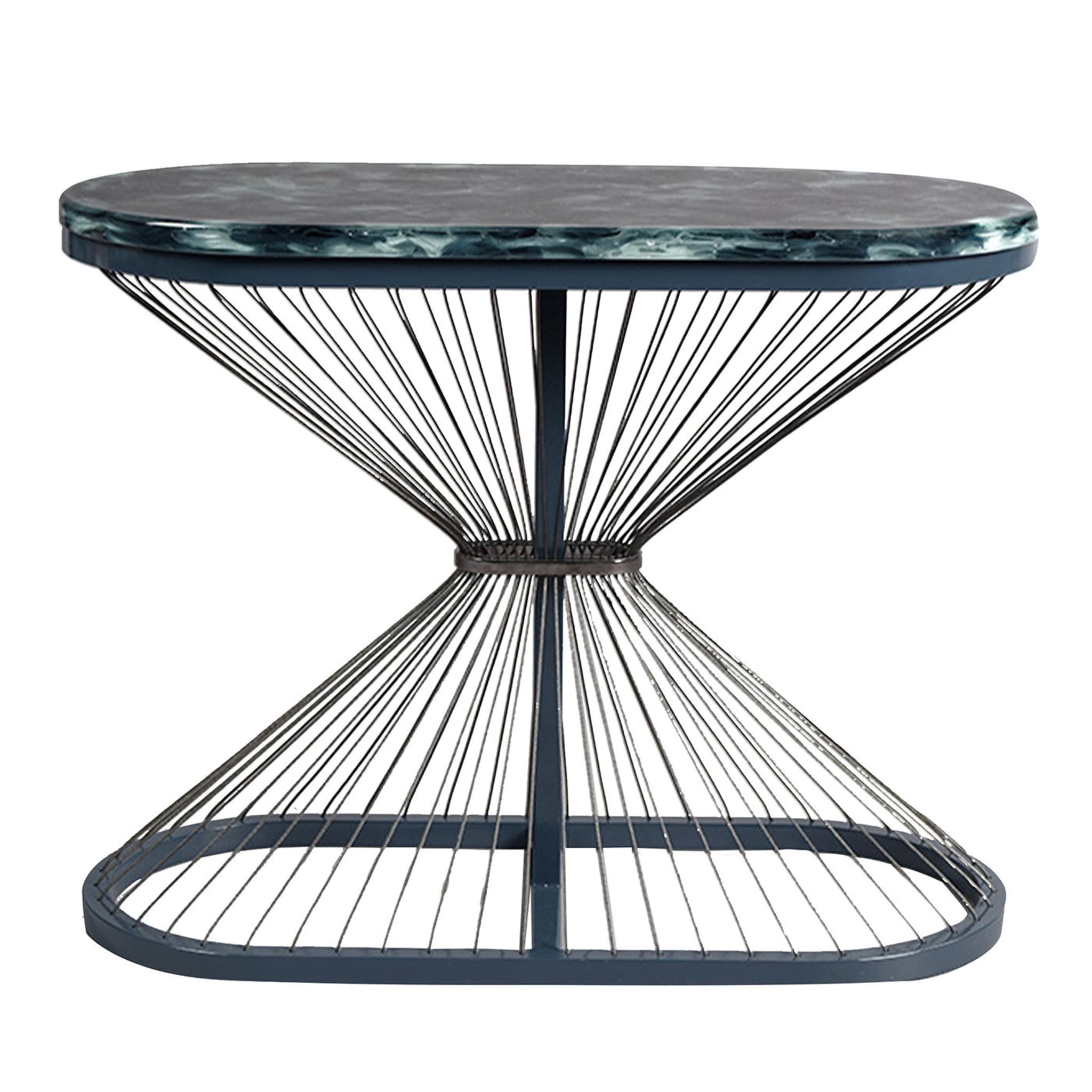 Aegis Medium Gray-Blue Oval Side Table by Ziad Alonaizy - Main view