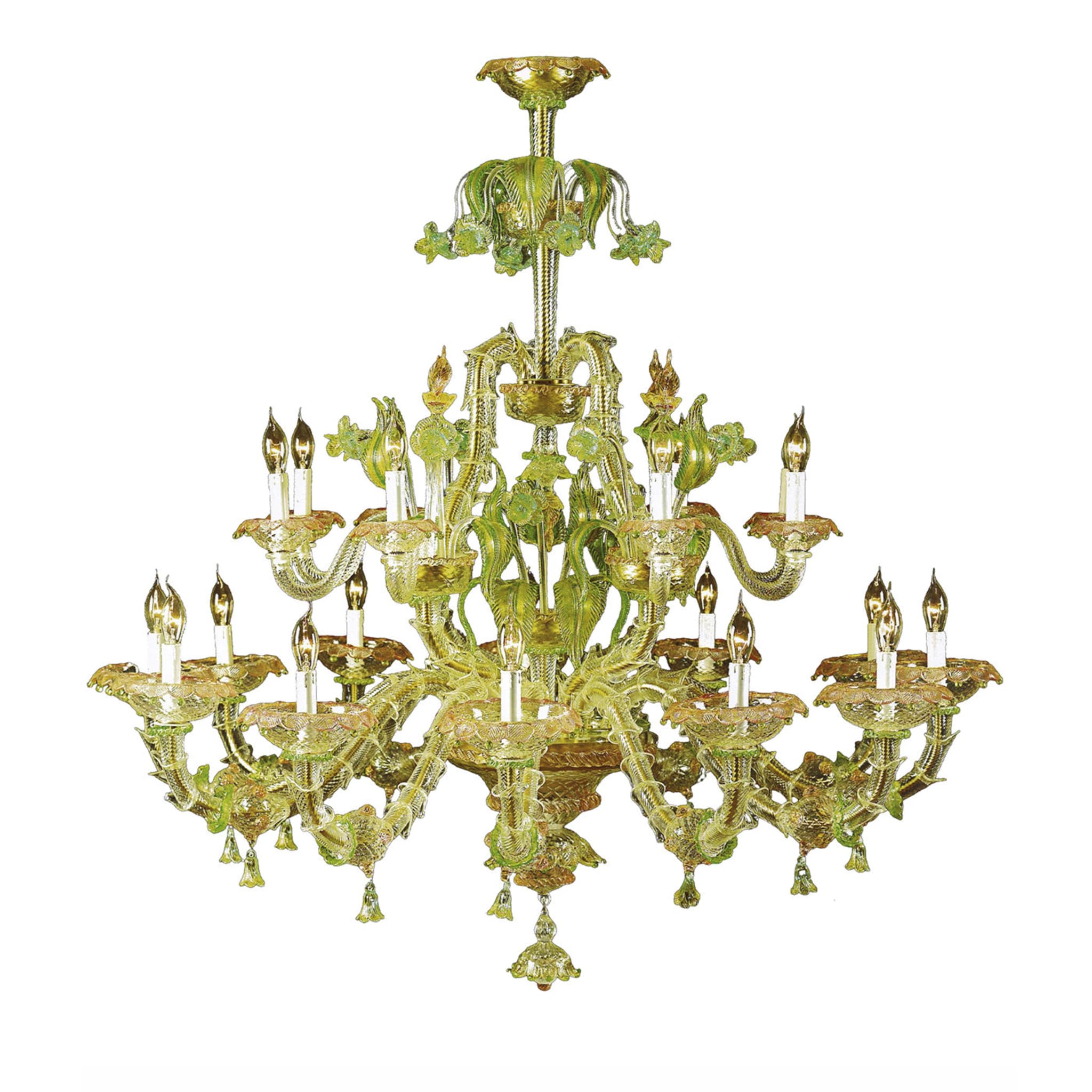 Lámpara de araña Venice de 20 luces en verde y dorado - Vista principal