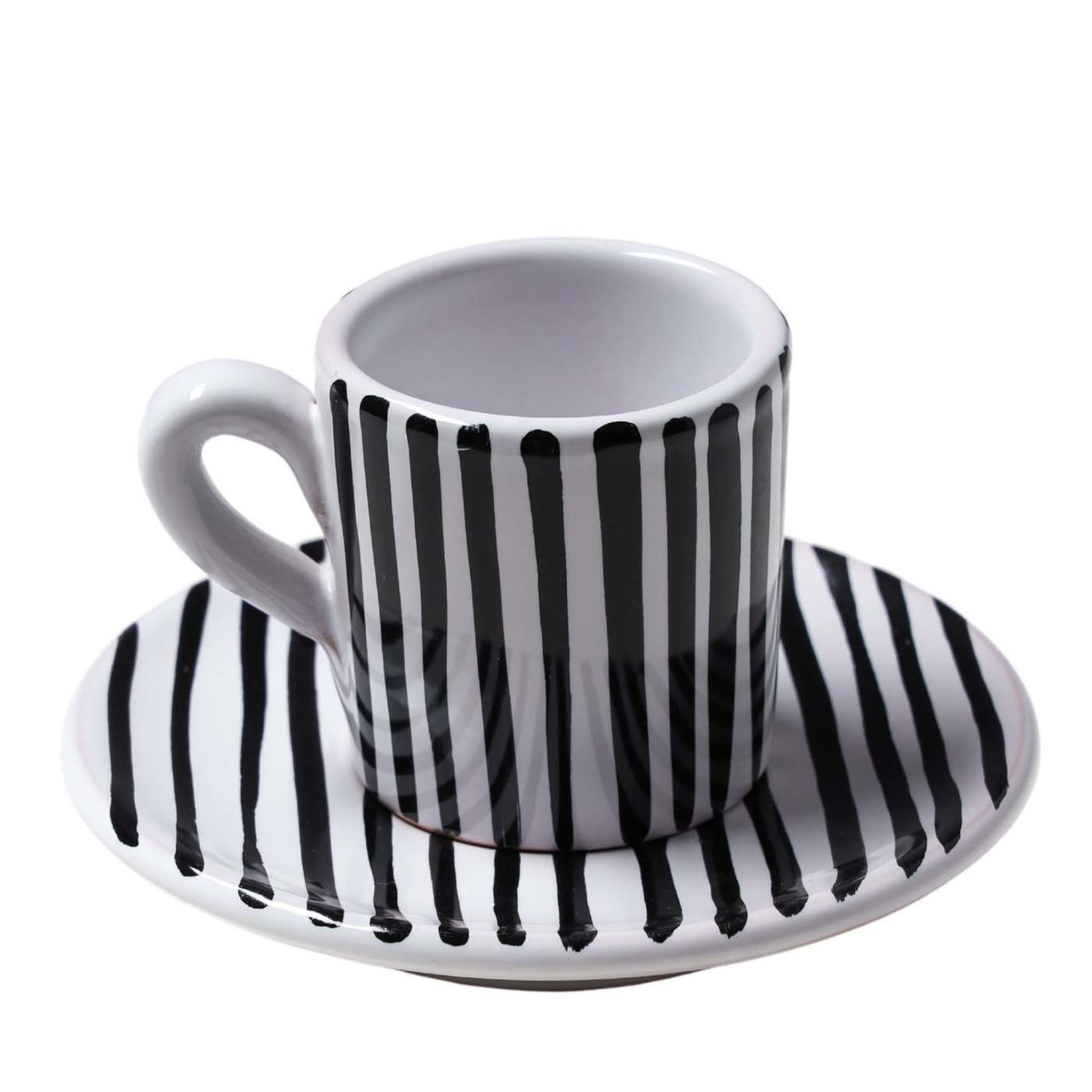 Set of 6 Black and White Stripe Espresso Cups - Main view