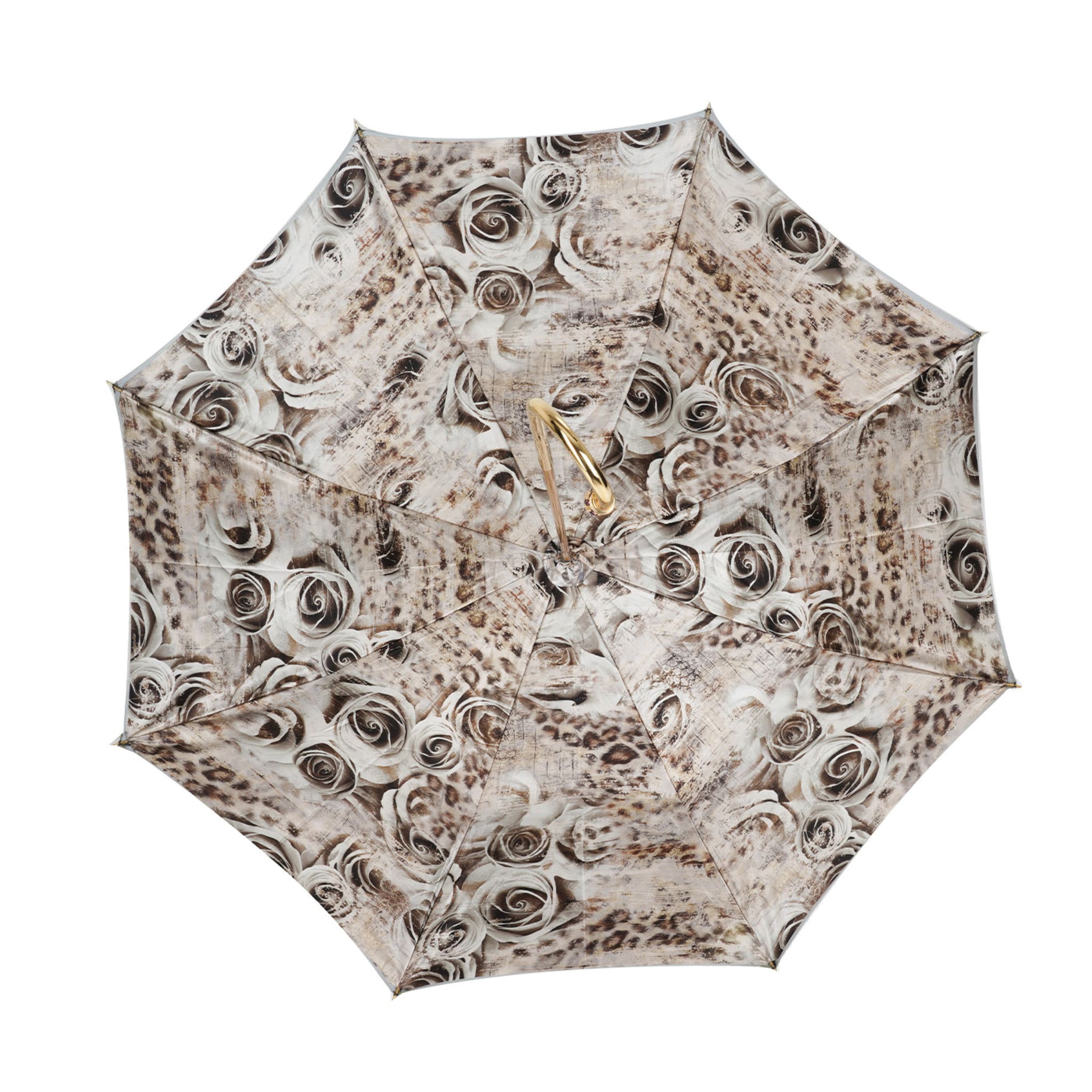Roses and Leopard-Skin Green Umbrella with Jeweled Handle - Alternative view 2