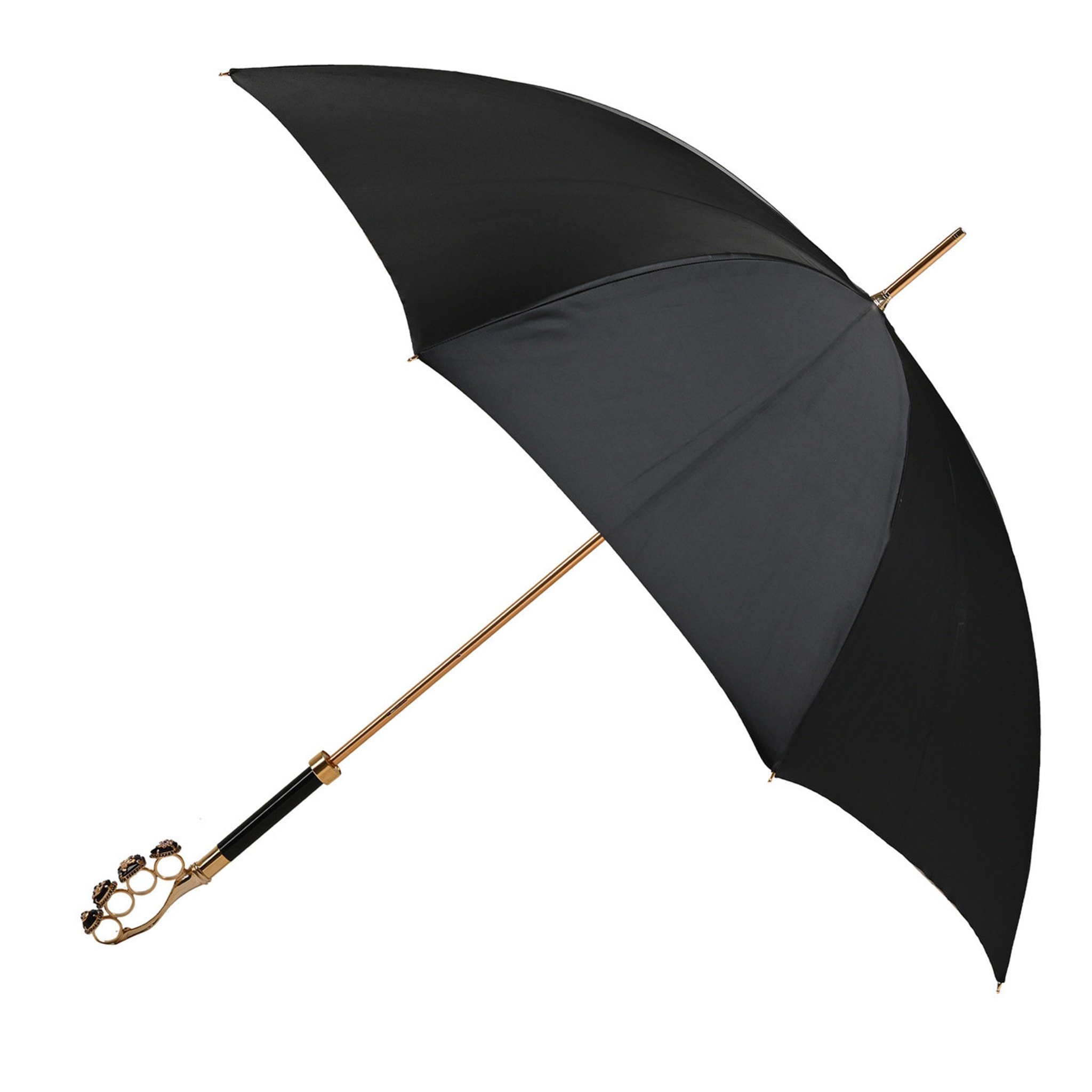 Schwarzer Regenschirm aus Krokodilleder mit Knöchelgriff - Hauptansicht