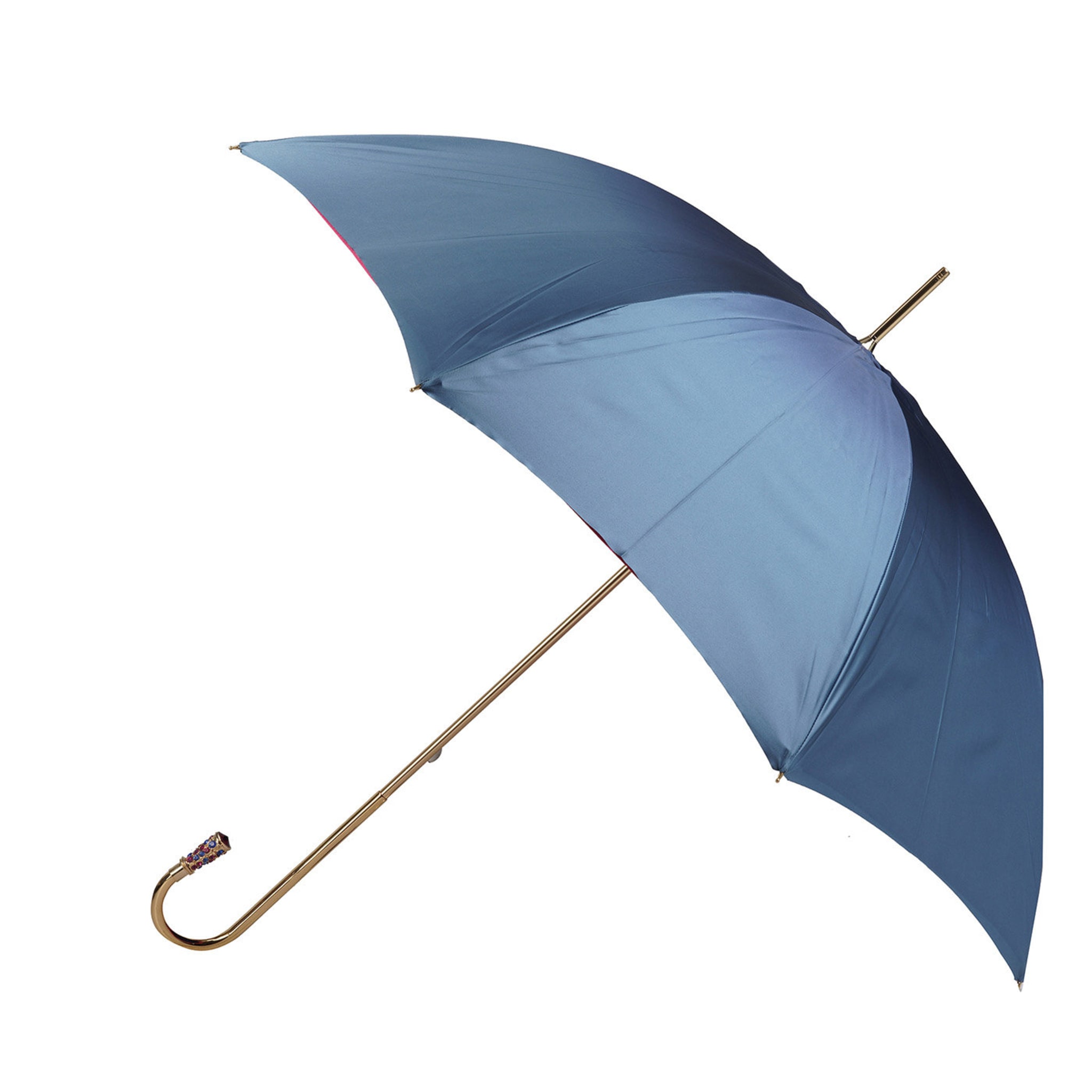 Blauer Kamelienblüten Regenschirm mit Juwelengriff - Hauptansicht
