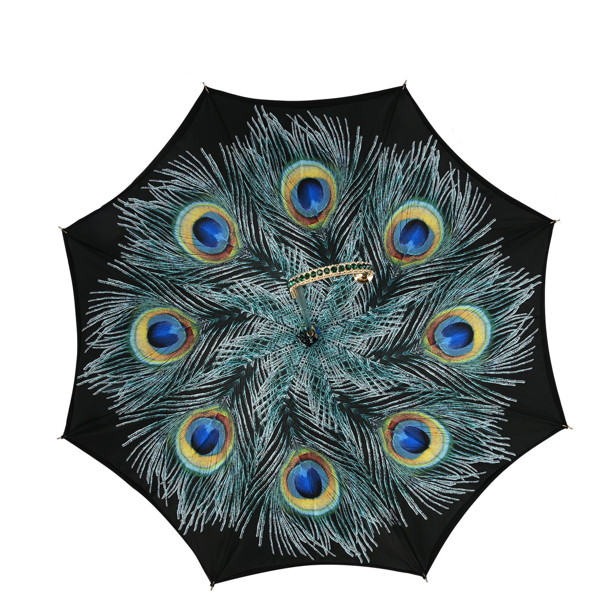 Black Peacock Leaves Umbrella with Jeweled Handle - Alternative view 2