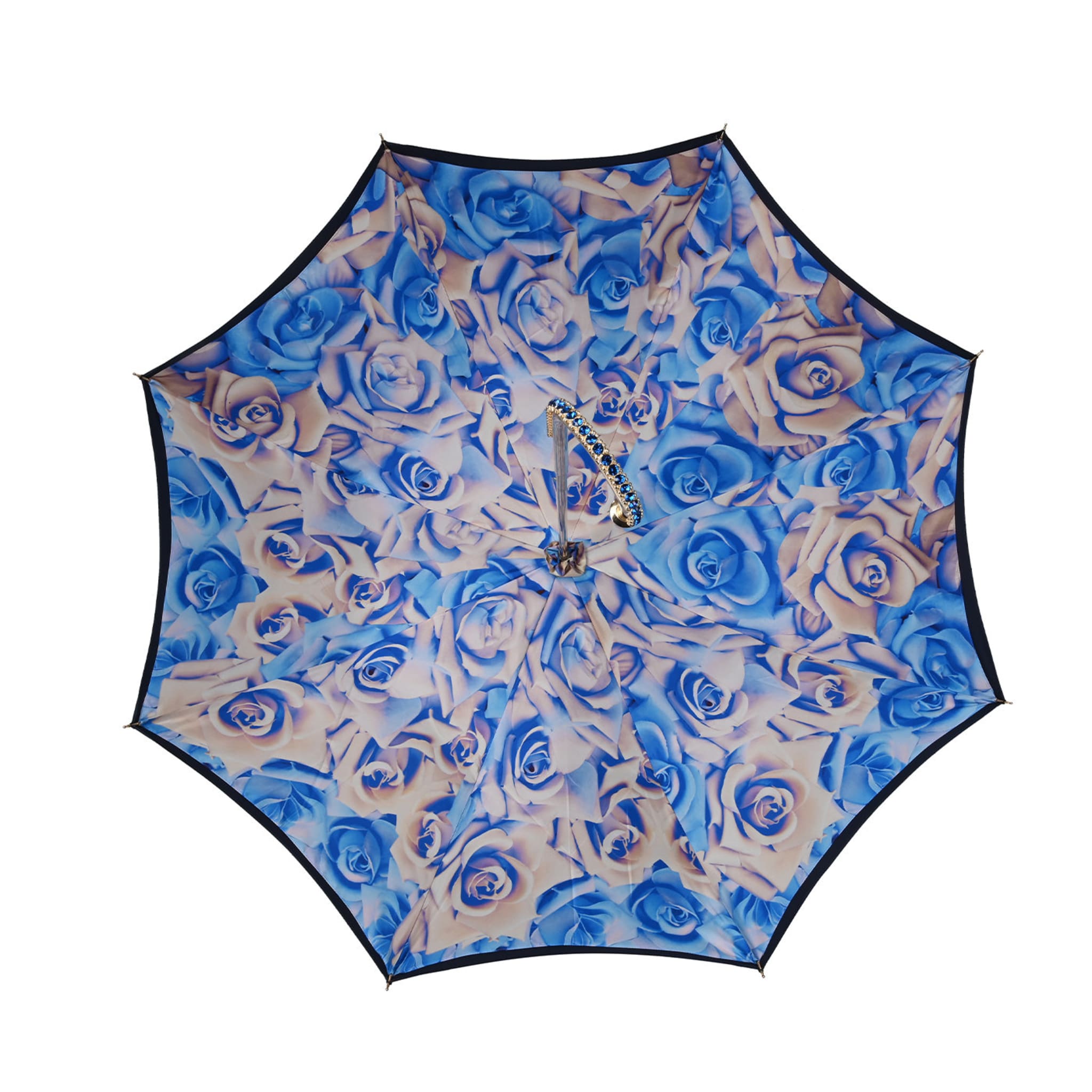 Blaue Rosen Regenschirm mit juwelenbesetztem Griff - Alternative Ansicht 2