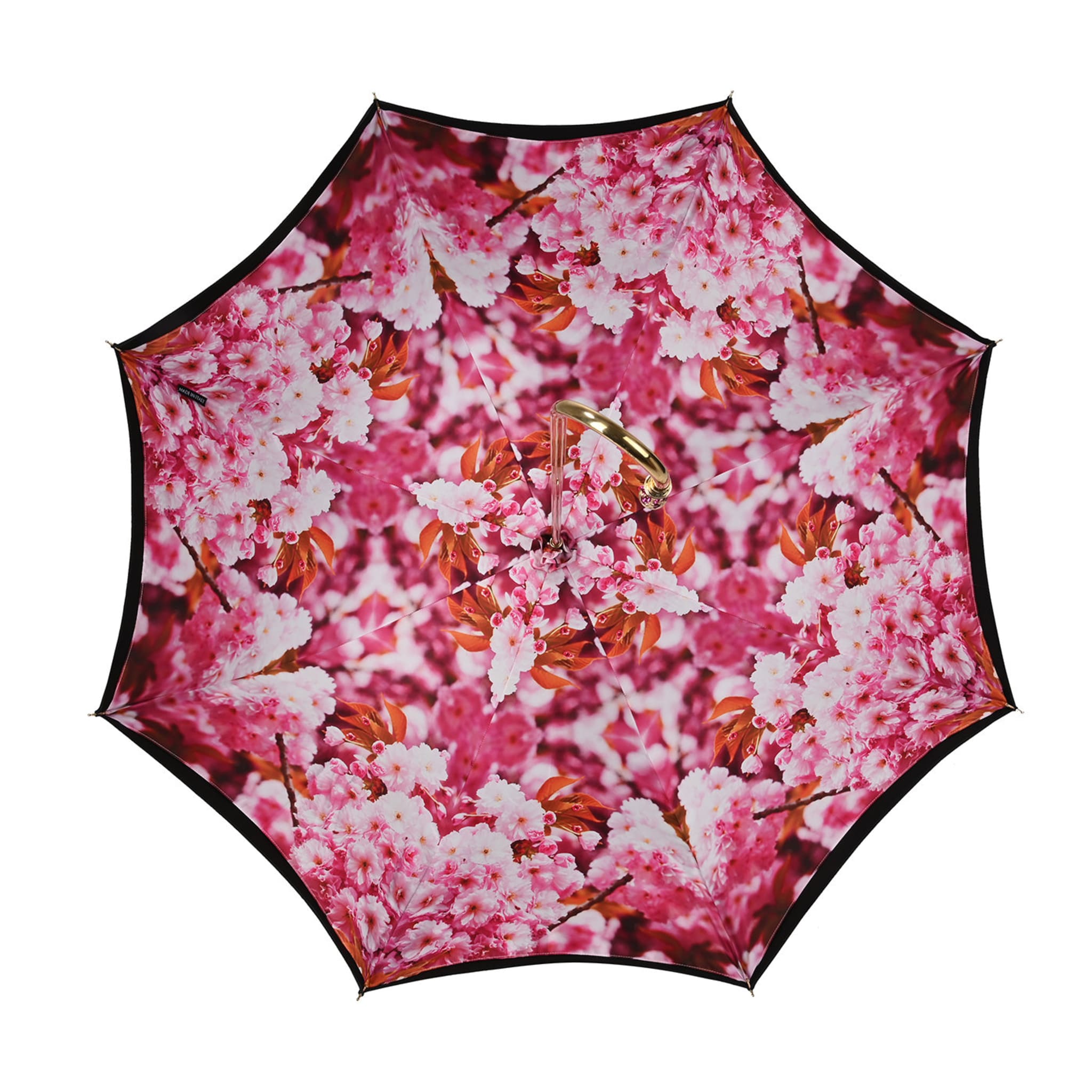 Black Peach Blossom Print Umbrella with Jeweled Handle - Alternative view 2