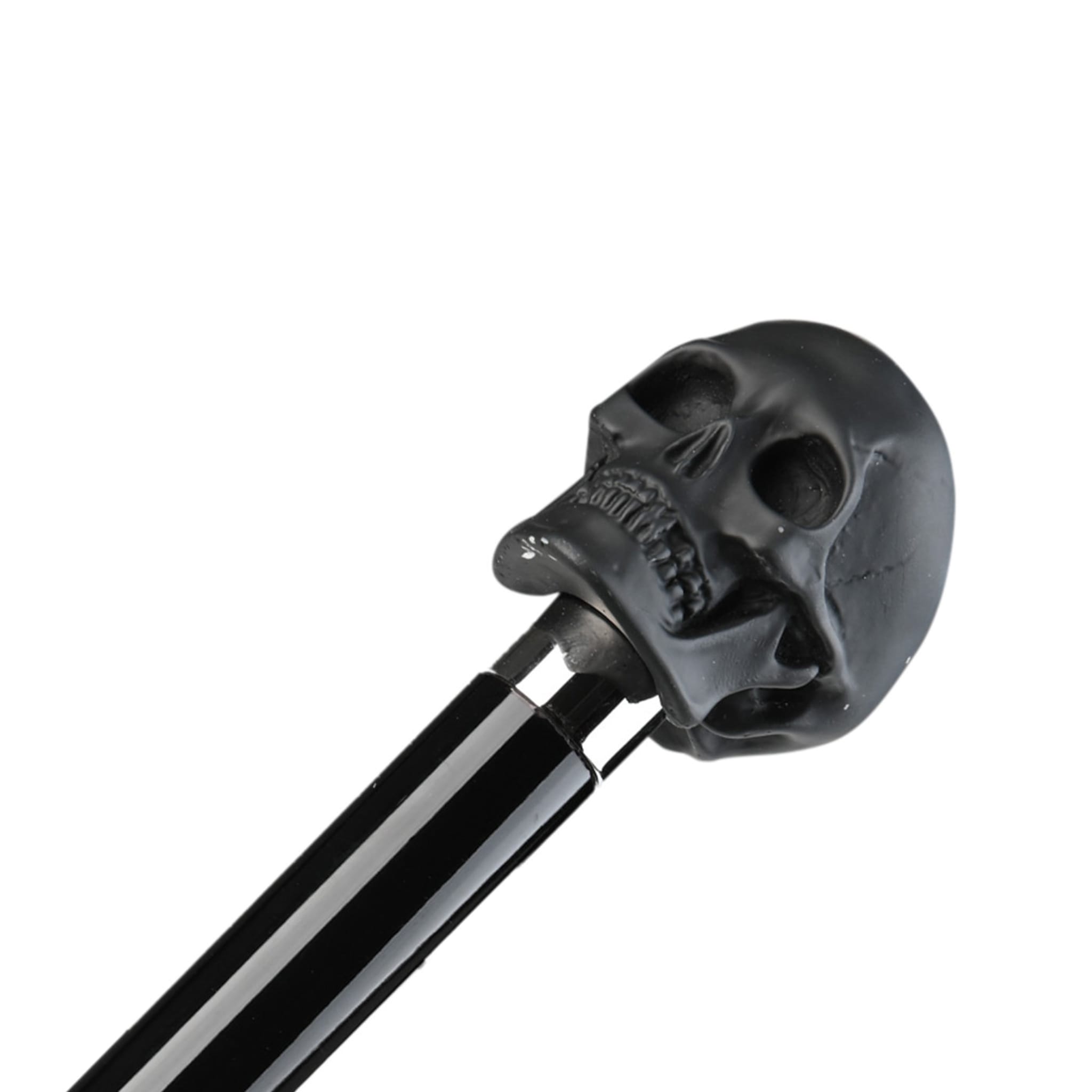 Schwarz-weiß gestreifter Regenschirm mit schwarzem Totenkopf-Griff - Alternative Ansicht 2