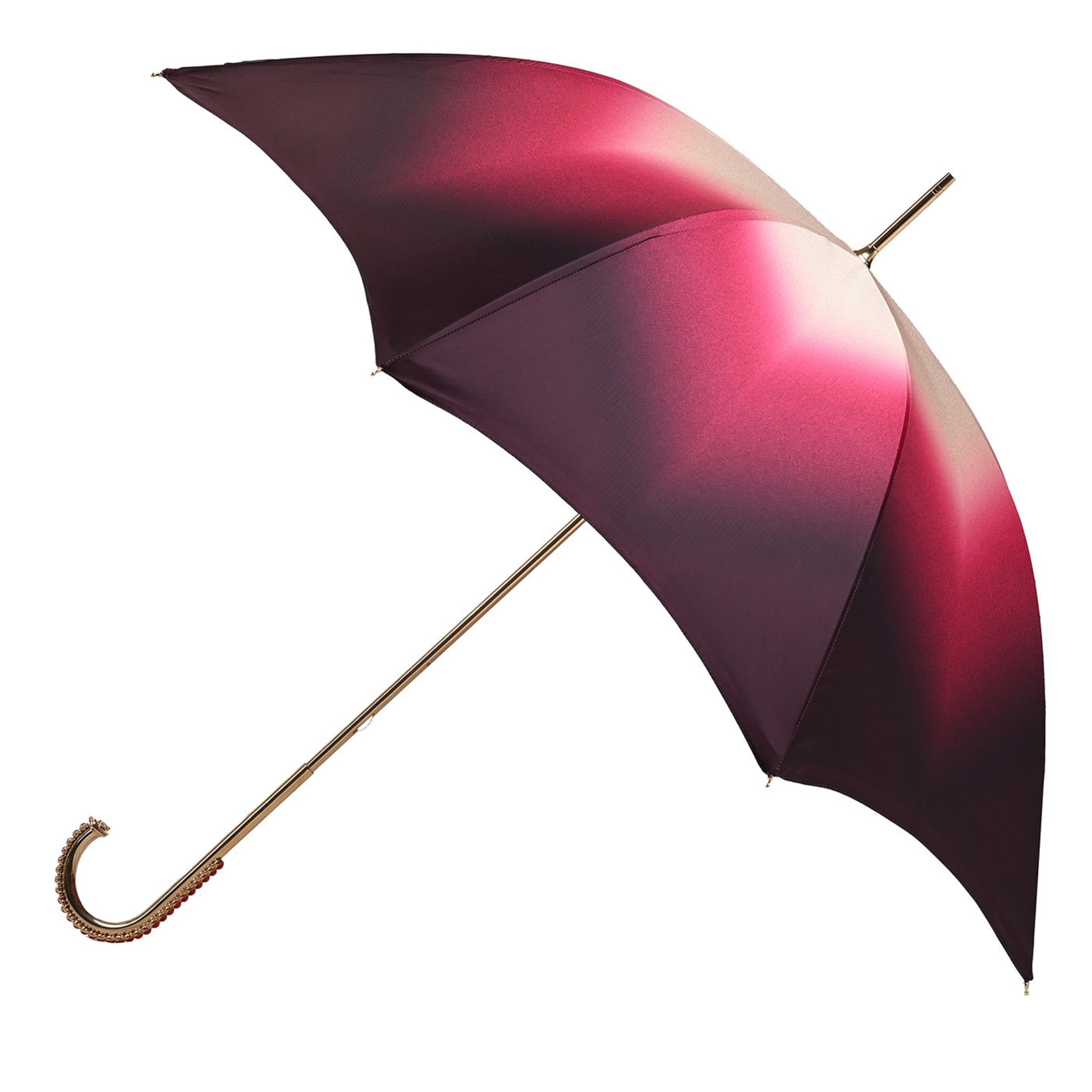 Lila Pfingstrosen und Kraniche Regenschirm mit juwelenbesetztem Griff - Hauptansicht