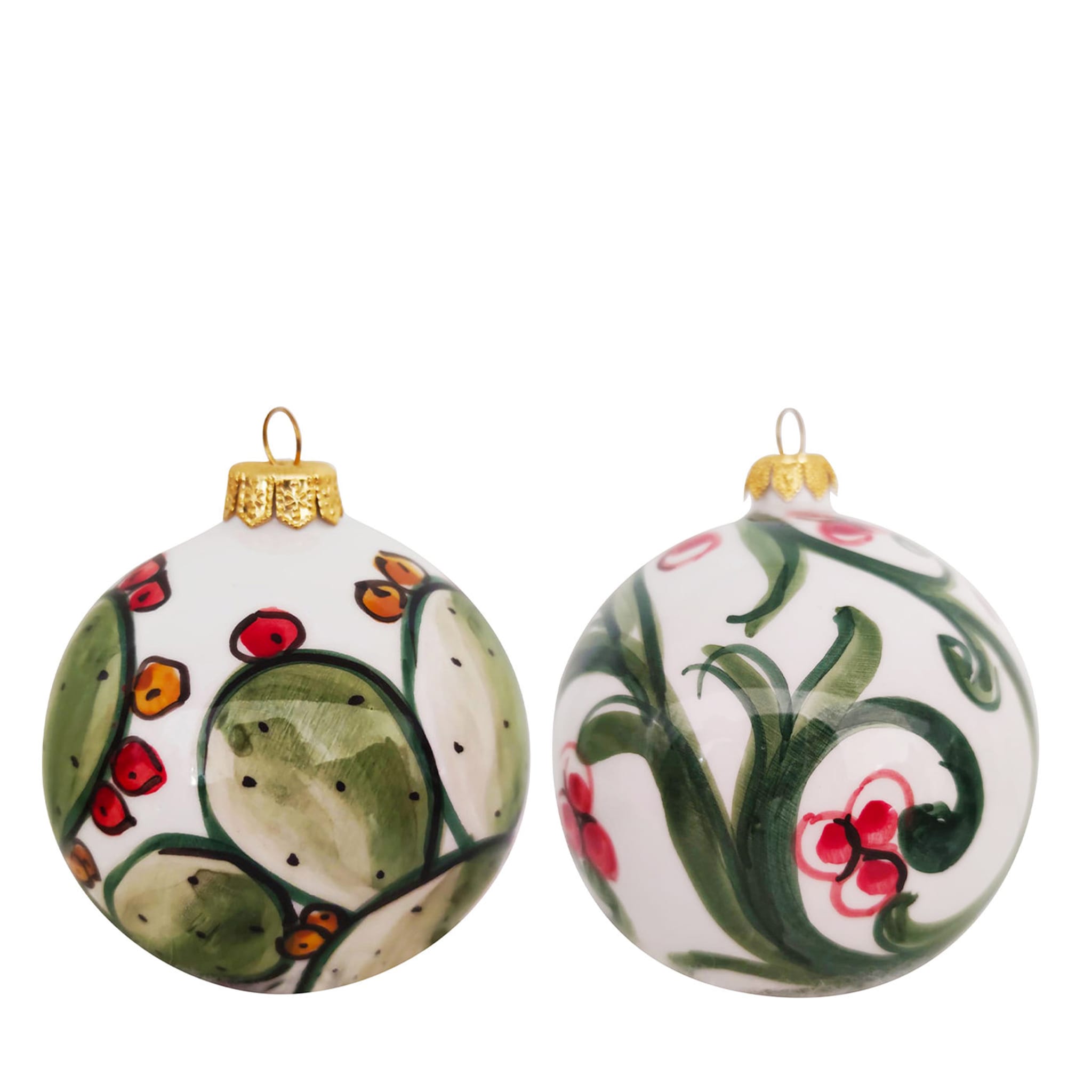 Set di 2 palline di Natale con bacche rosse e ficurinia bianca - Vista principale