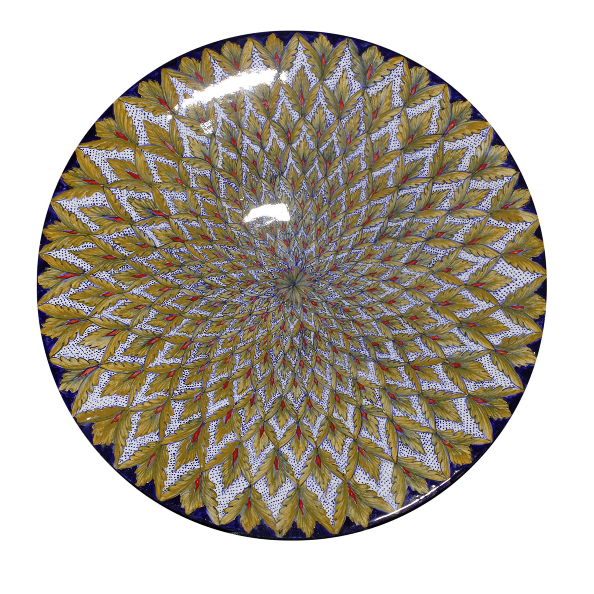 Placa decorativa de plumas de pavo real de oro y rubí - Vista principal