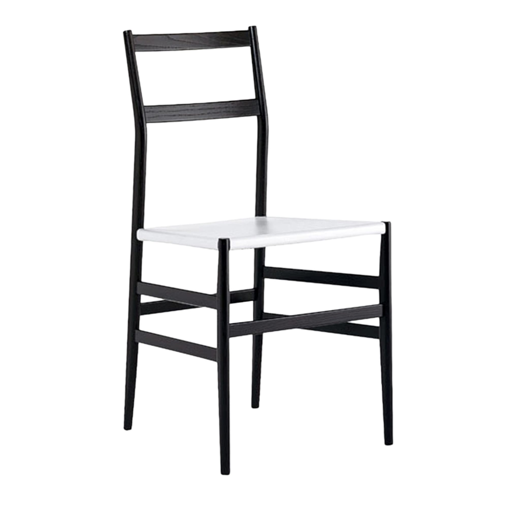 Piuma Schwarzer Stuhl mit weißem Ledersitz - Hauptansicht