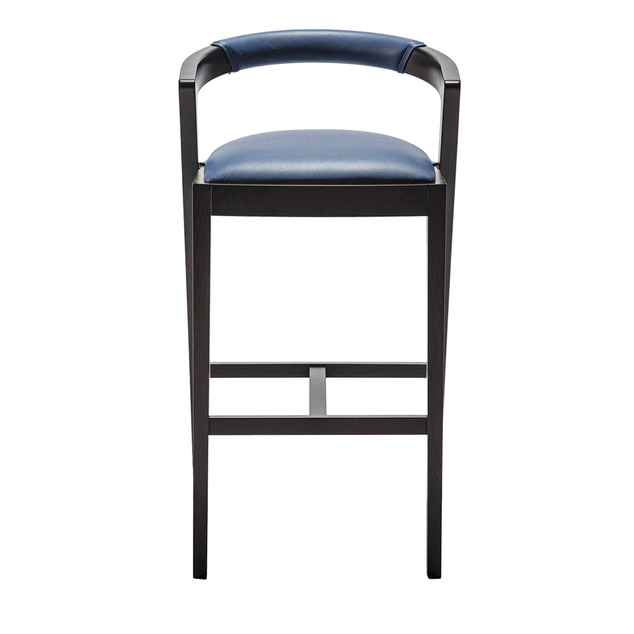 String Black Barstool with Cobalt Leather Seat - Main view