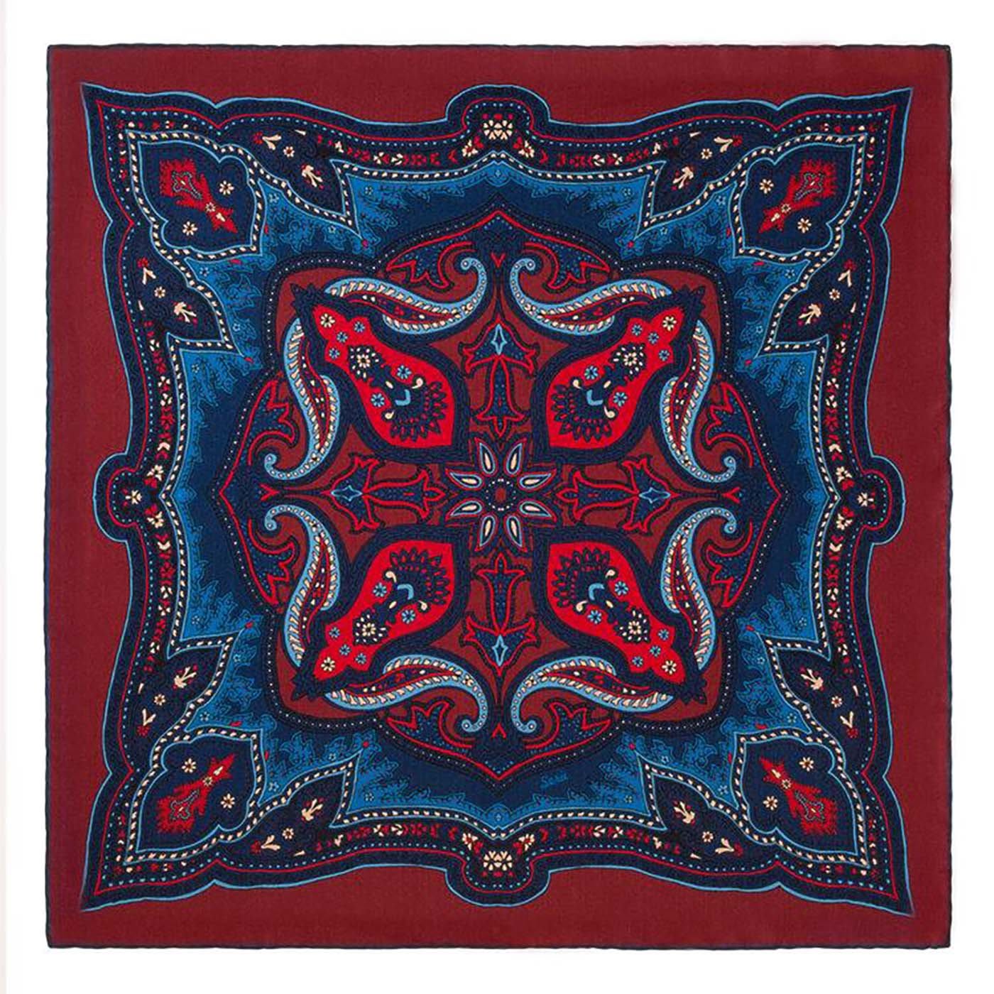 Set of Blue and Red Pocket Square and Bow Tie - Serà Fine Silk