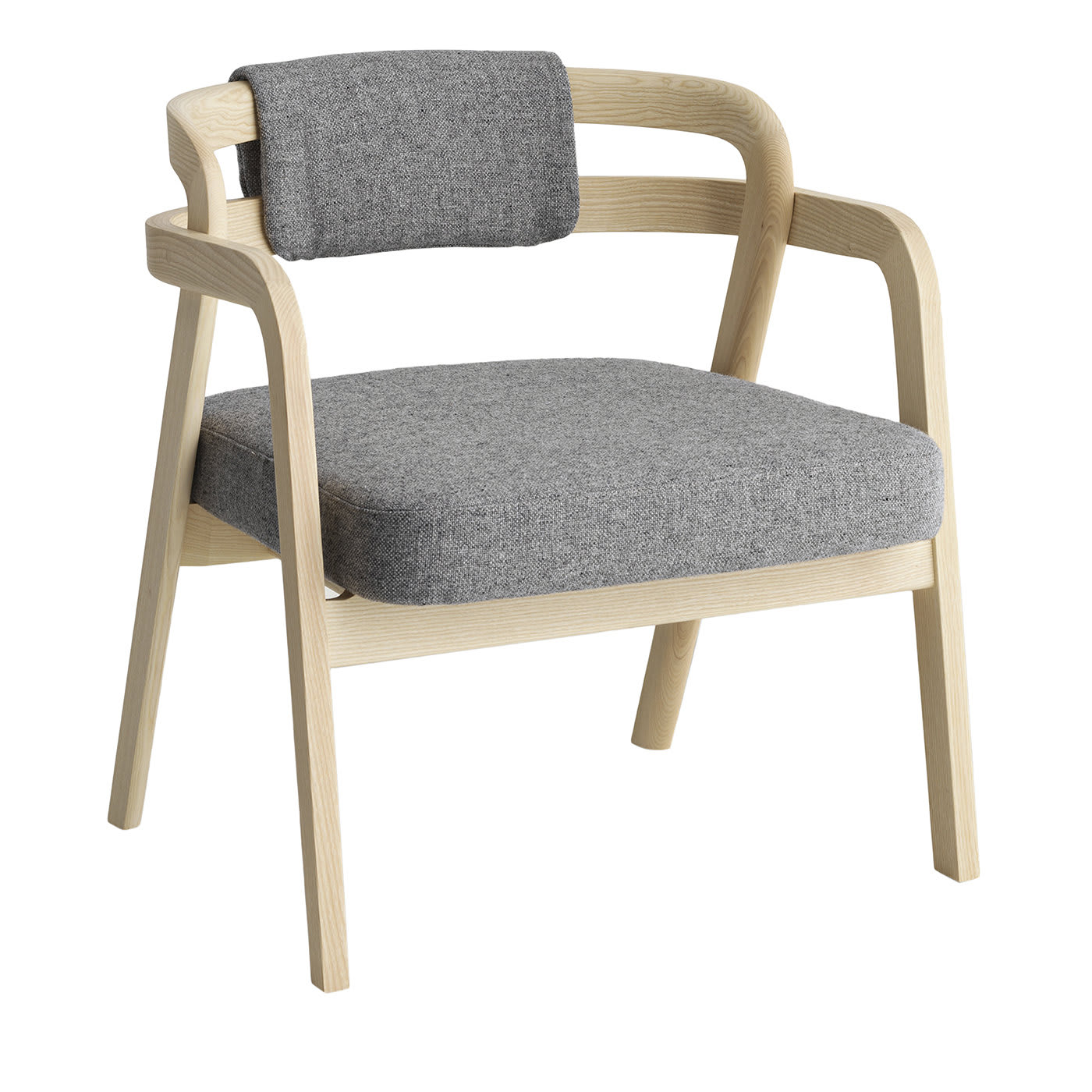Genea Lazy Natural Ash Lounge Chair with Gray Upholstered Seat and Back - Passoni Design