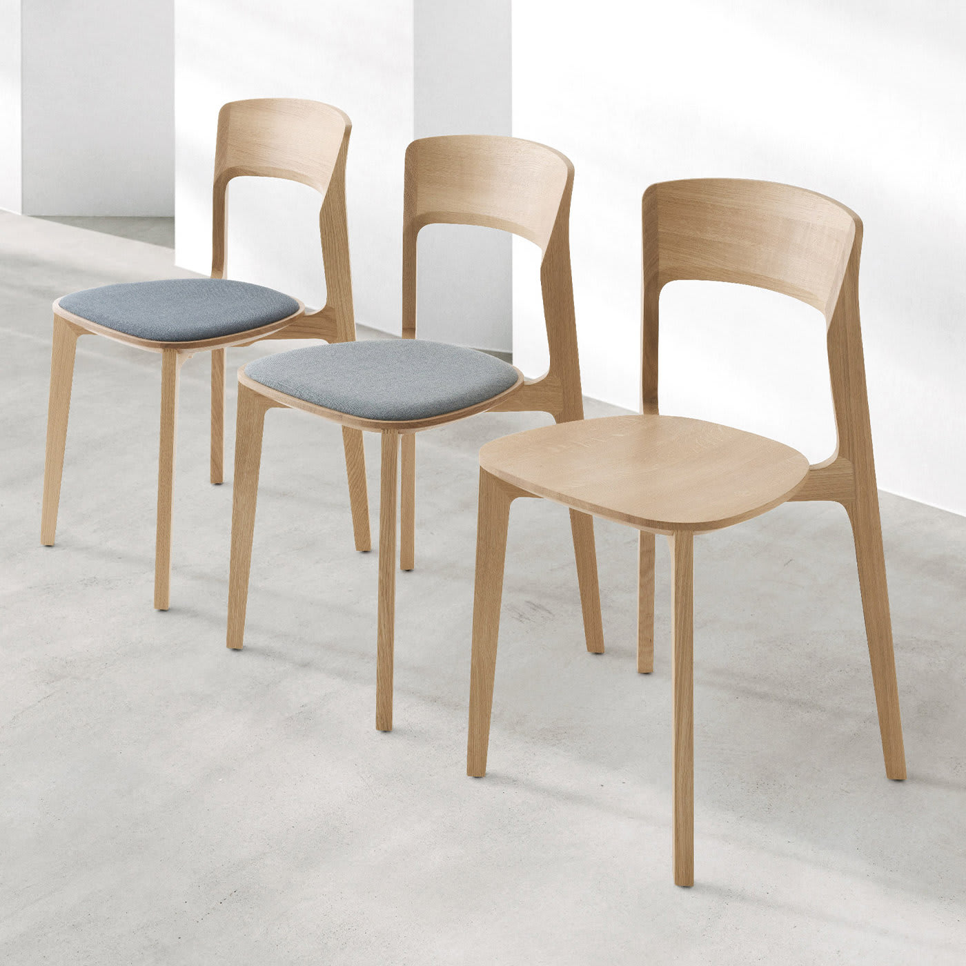 Cetonia Natural Oak Chair with Gray Upholstered Seat - Passoni Design