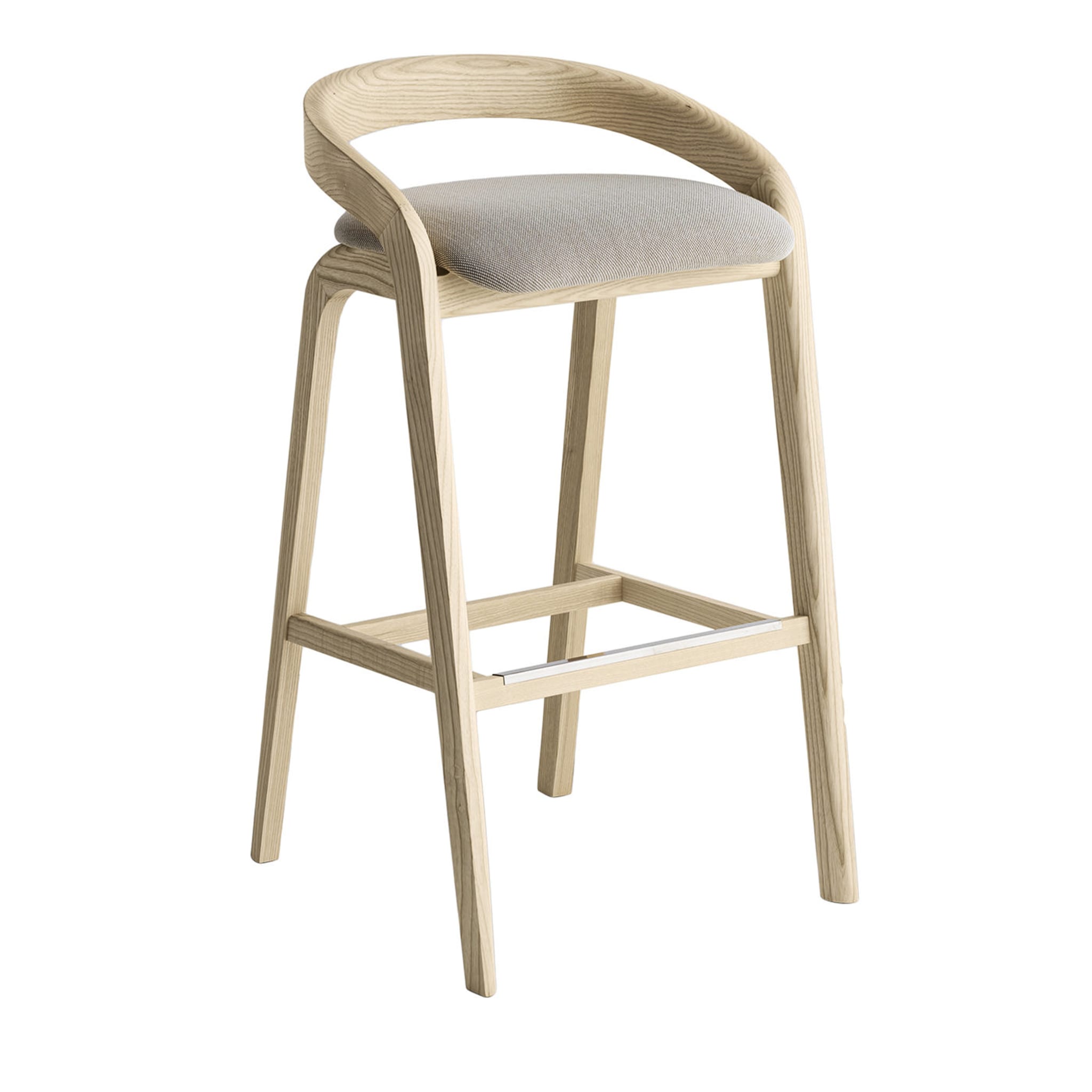 Genea White Ash Barstool With Gray Upholstered Seat - Main view