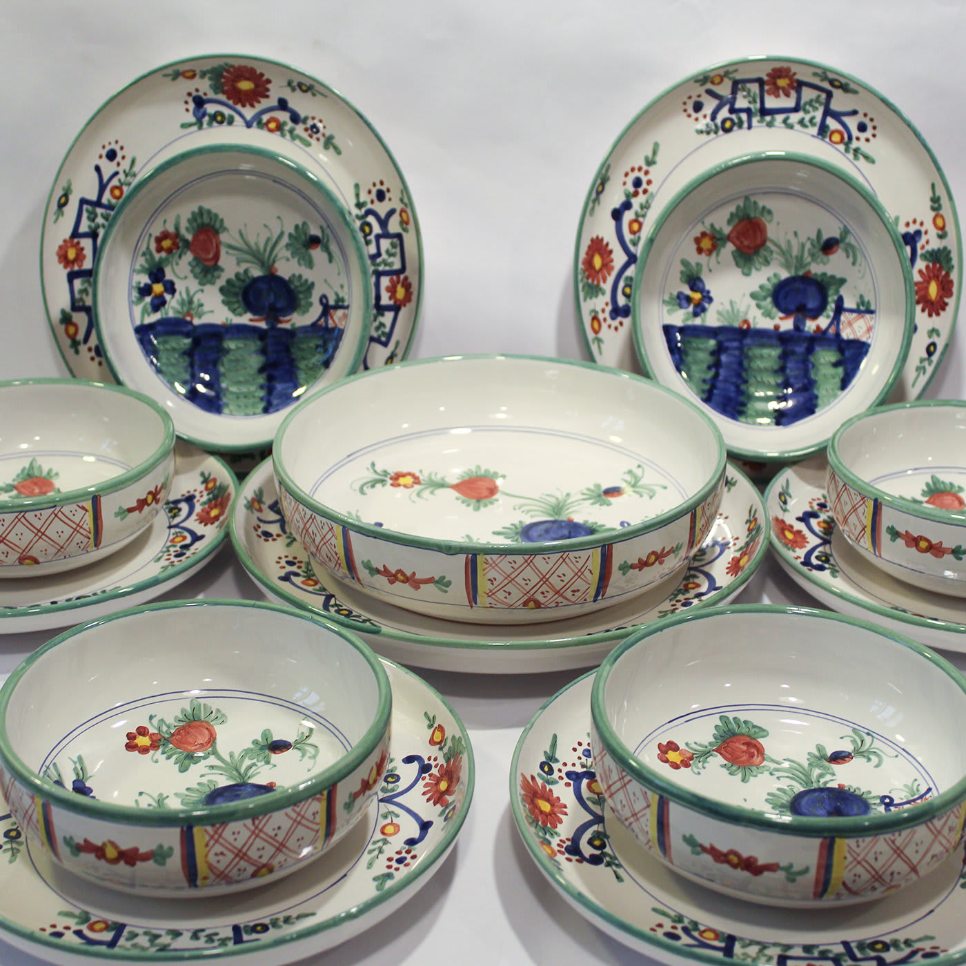 Garofano Set of 6 Soup Plates and 6 Dinner Plates by Lorenza Adami - Sbigoli Terrecotte Firenze