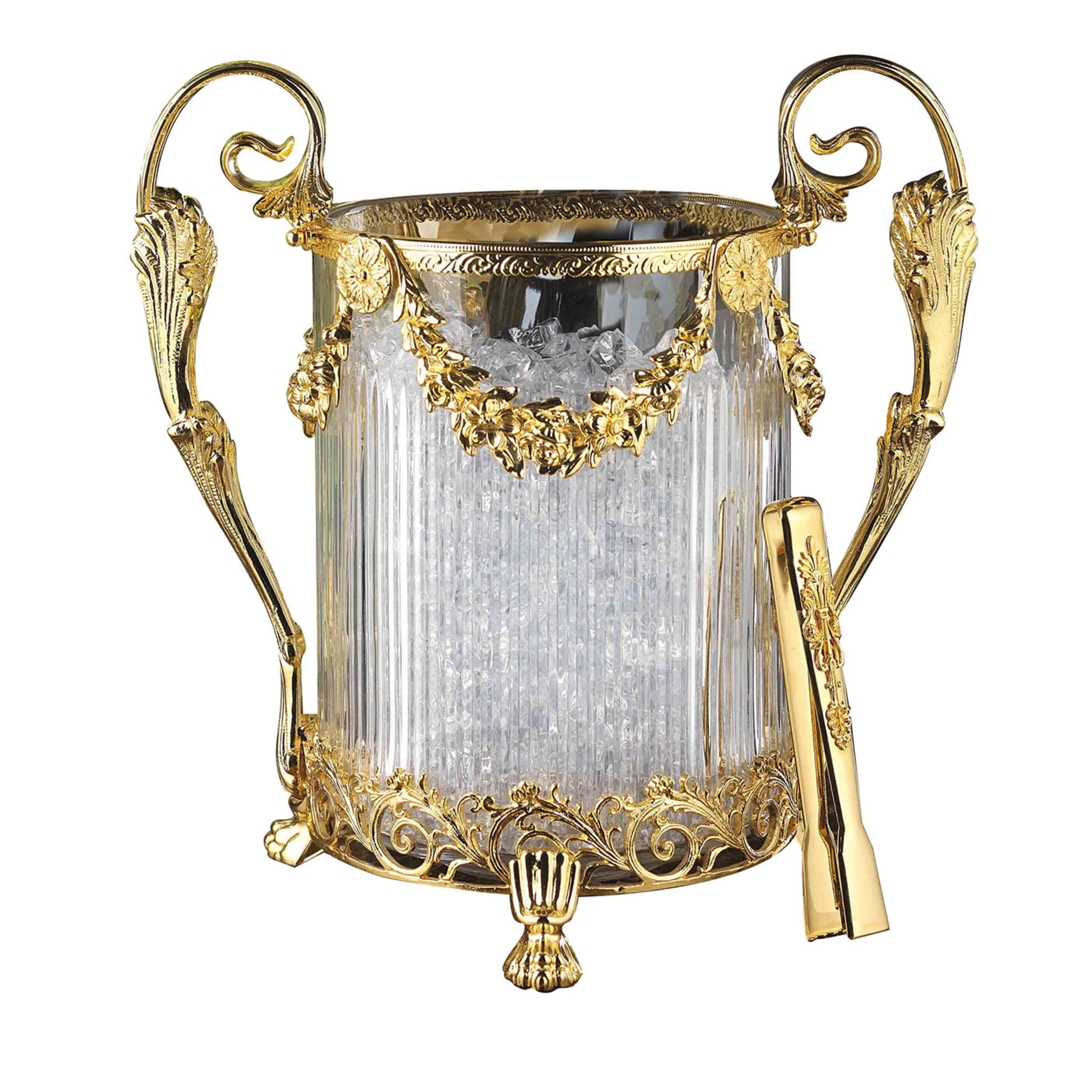 Gold and Crystal Ice Bucket with Tongs - Main view