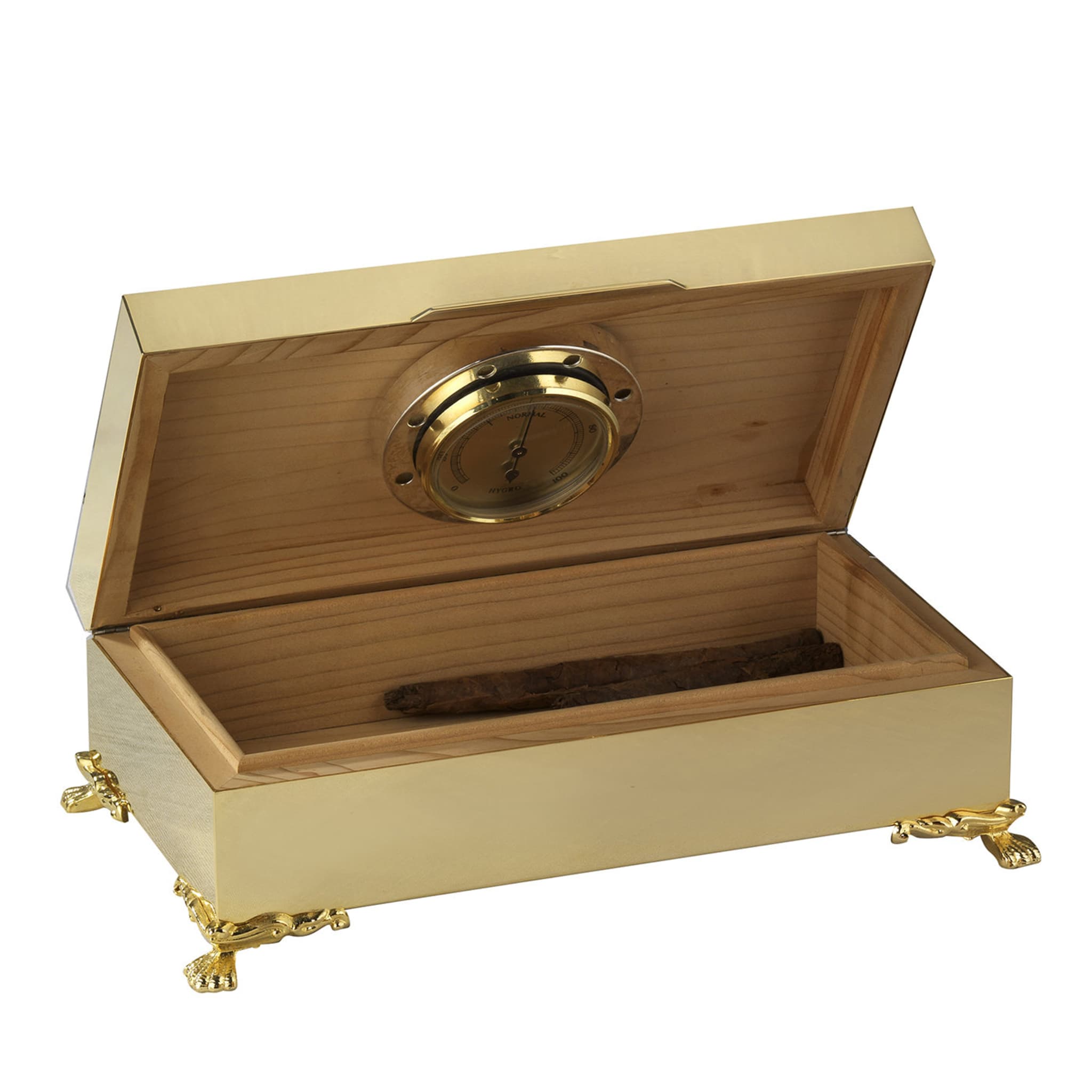 Caja de oro para puros con higrómetro - Vista principal
