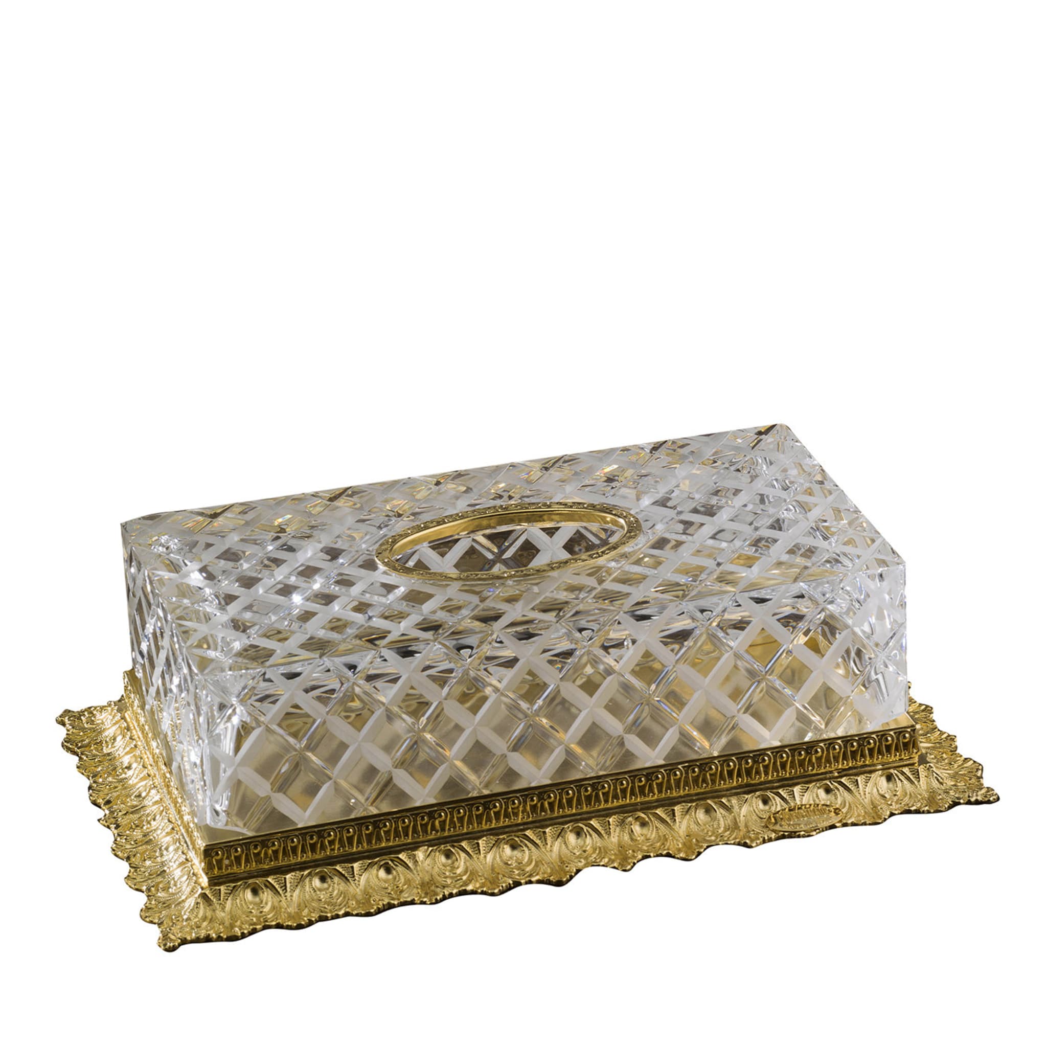 Porte-boîte à mouchoirs en or et en cristal - Vue principale