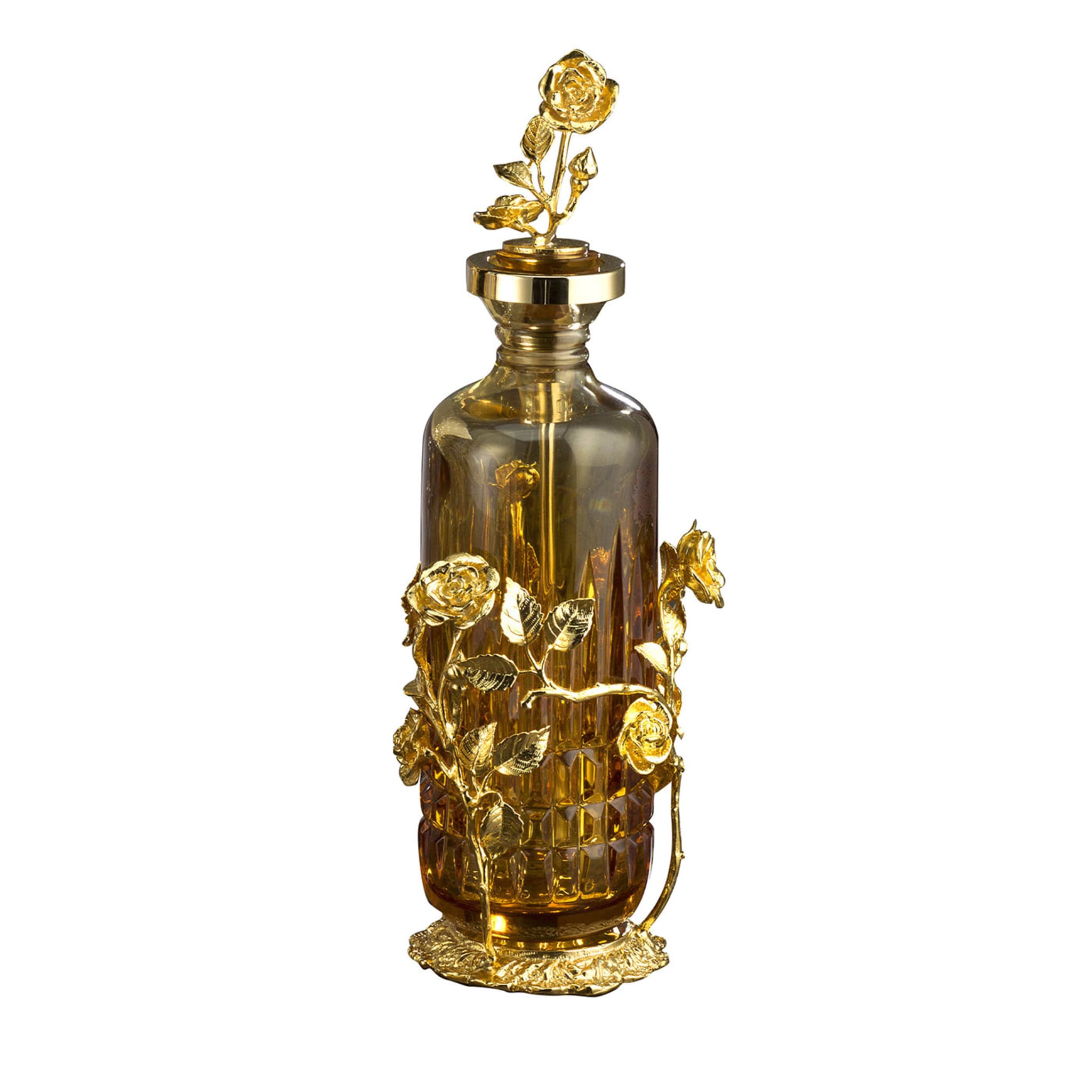 Gold and Amber Crystal Rose Perfume Bottle - Main view