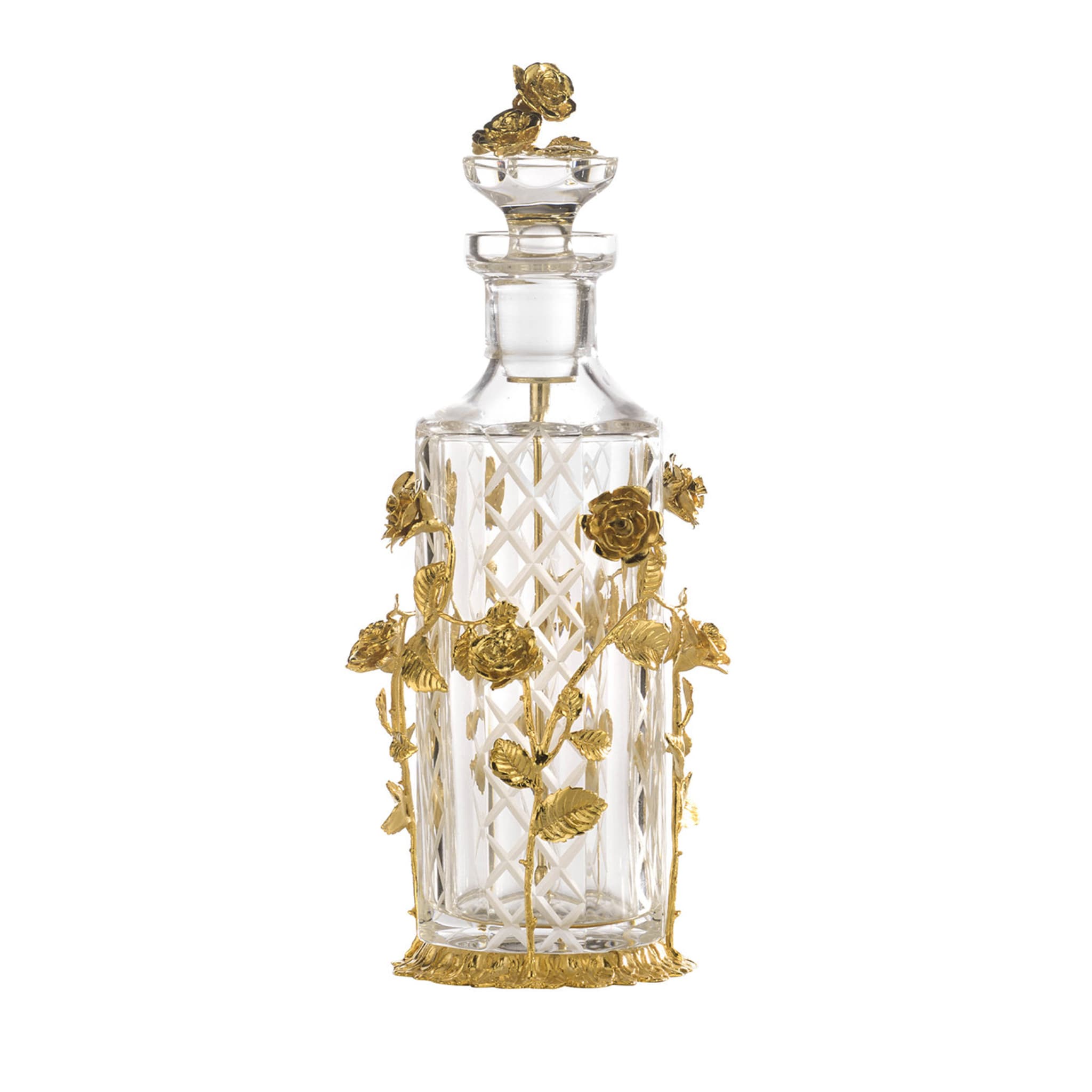 Flacon de parfum à la rose en or et cristal - Vue principale