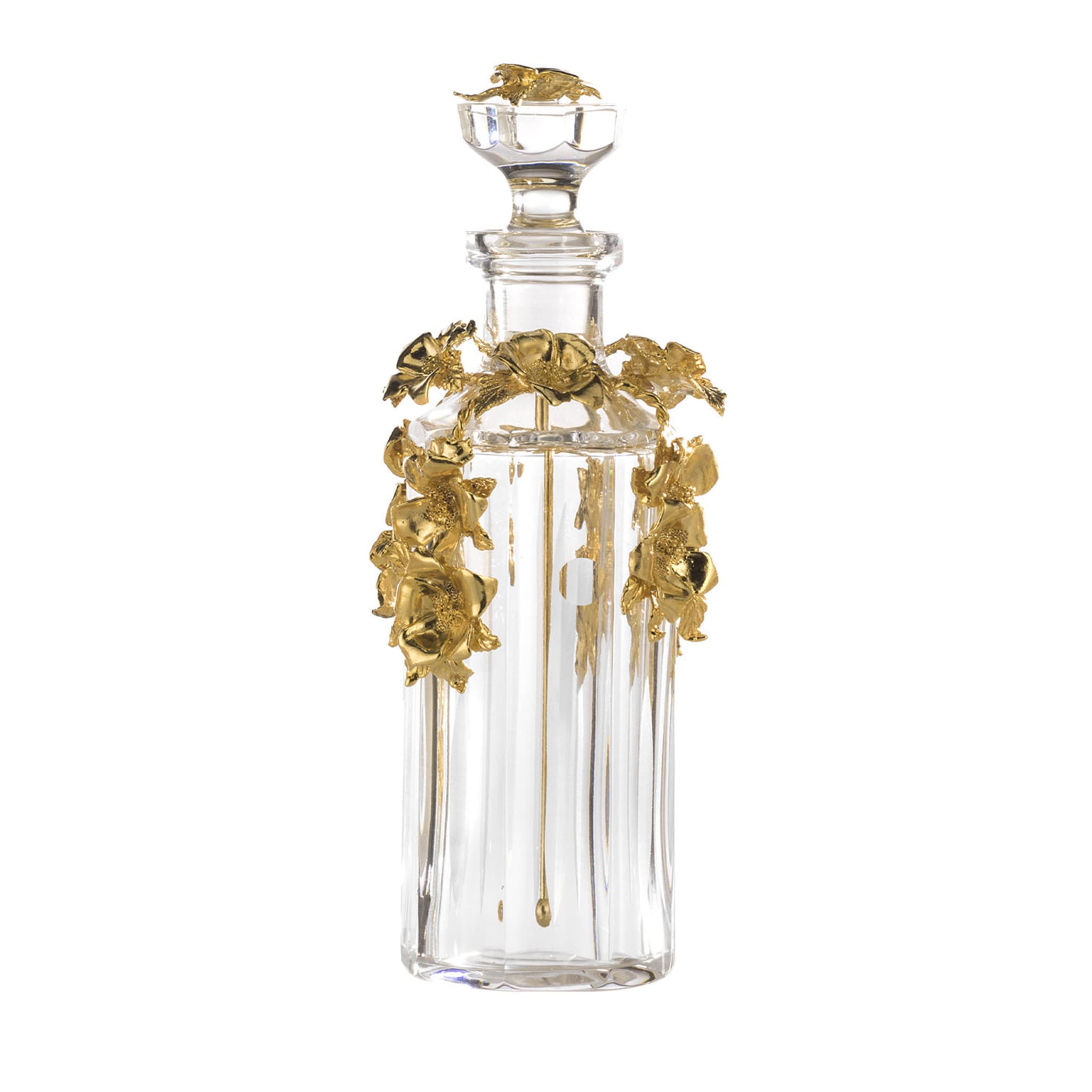 Bottiglia di profumo con ibisco in oro e cristallo - Vista principale