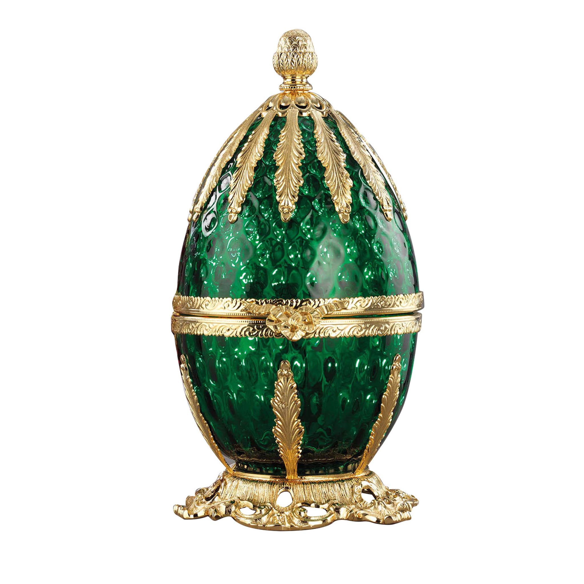 Gold and Emerald Glass Egg Shaped Caviar Server - Main view