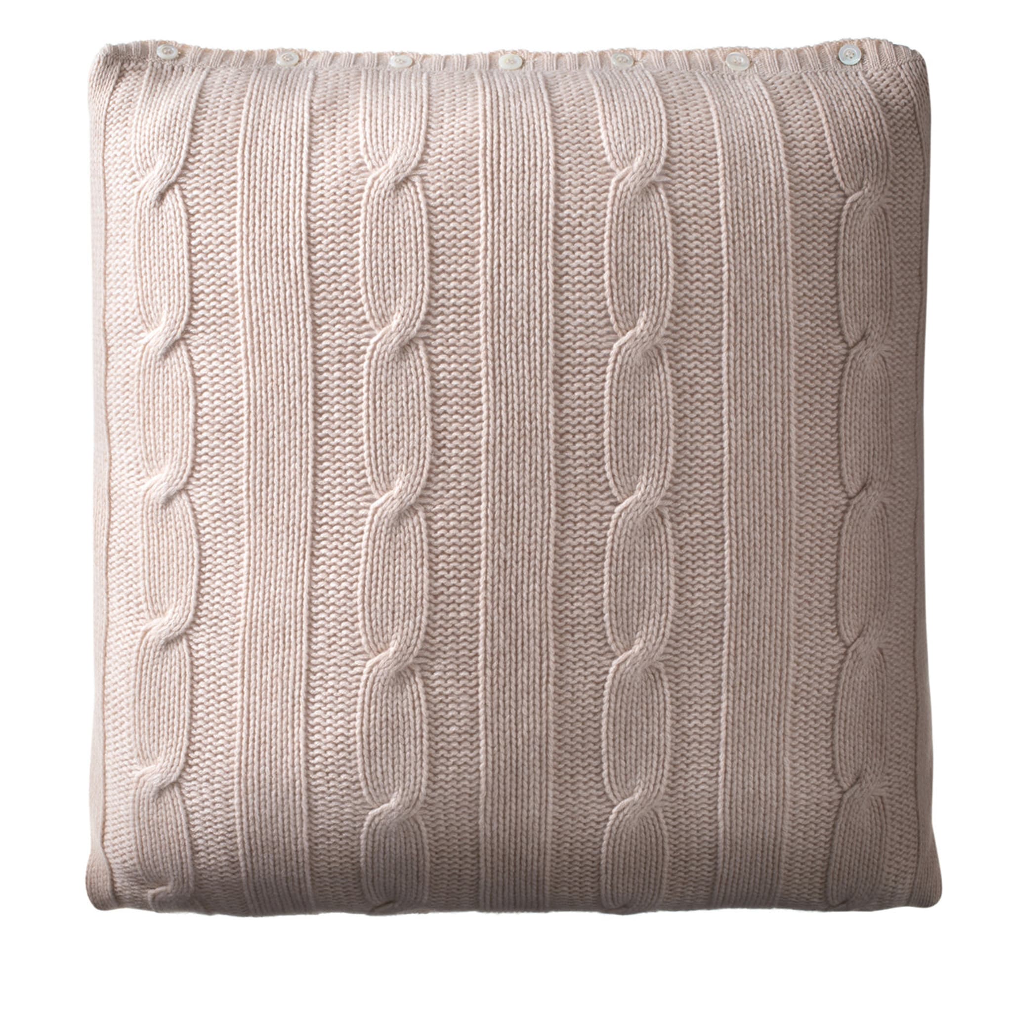 Beige Cable-Knit Square Cushion - Main view