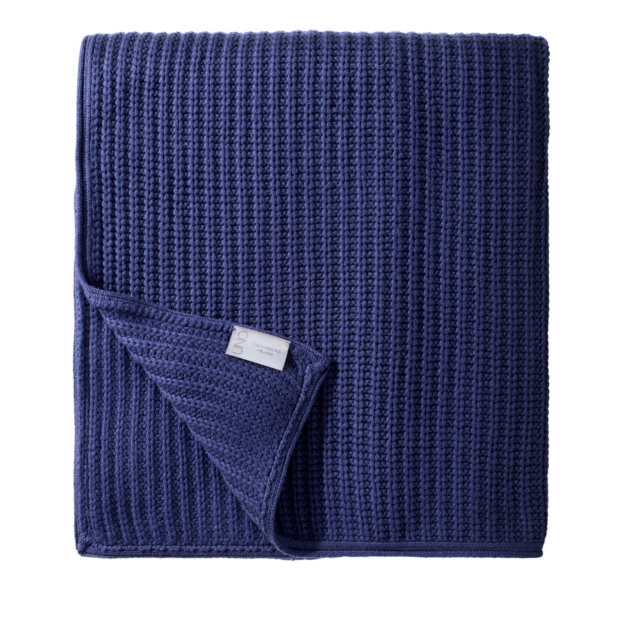 Large Blue Brioche Stitch Cashmere Blanket #1 - Main view