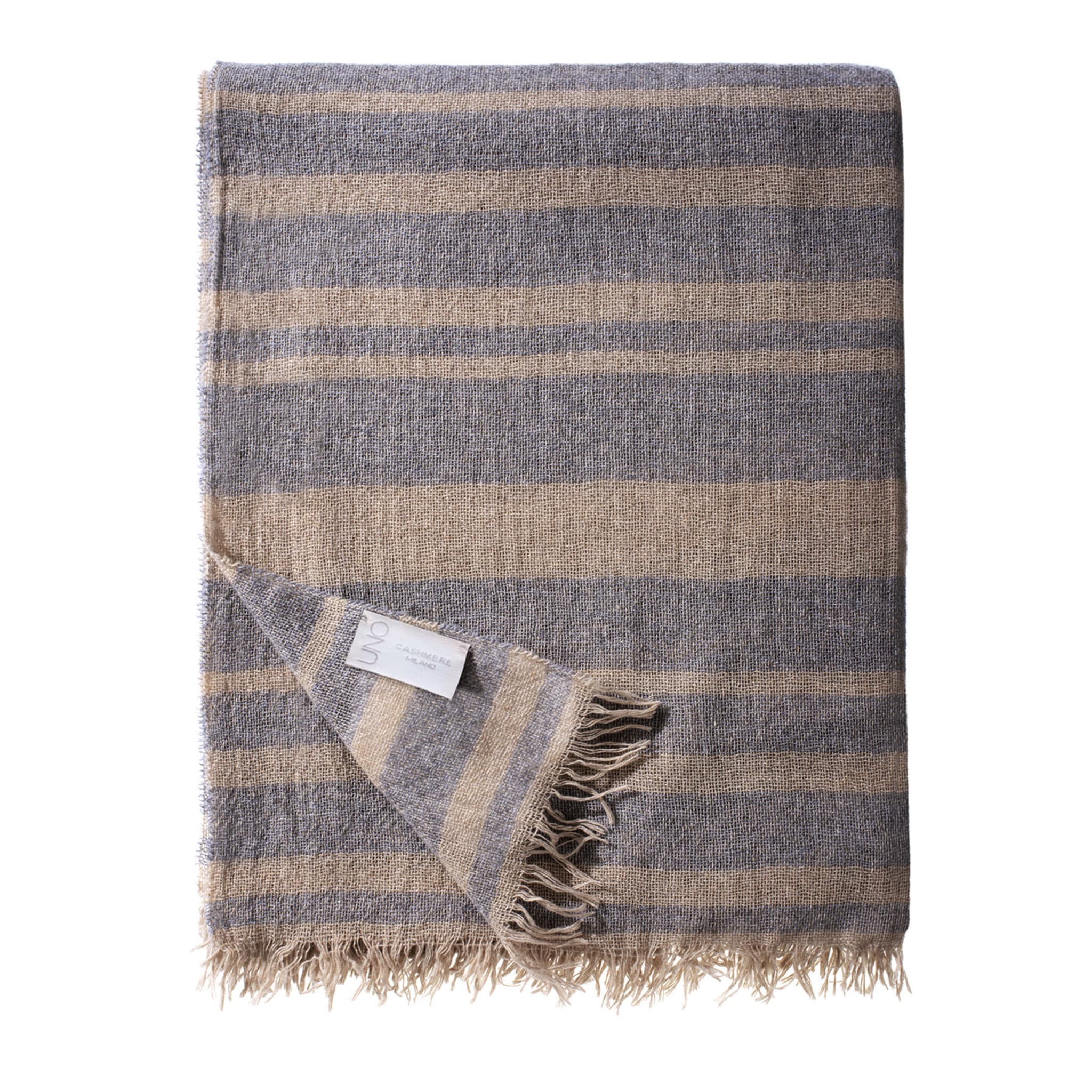 Medium Mauve Striped Cashmere Blanket - Main view