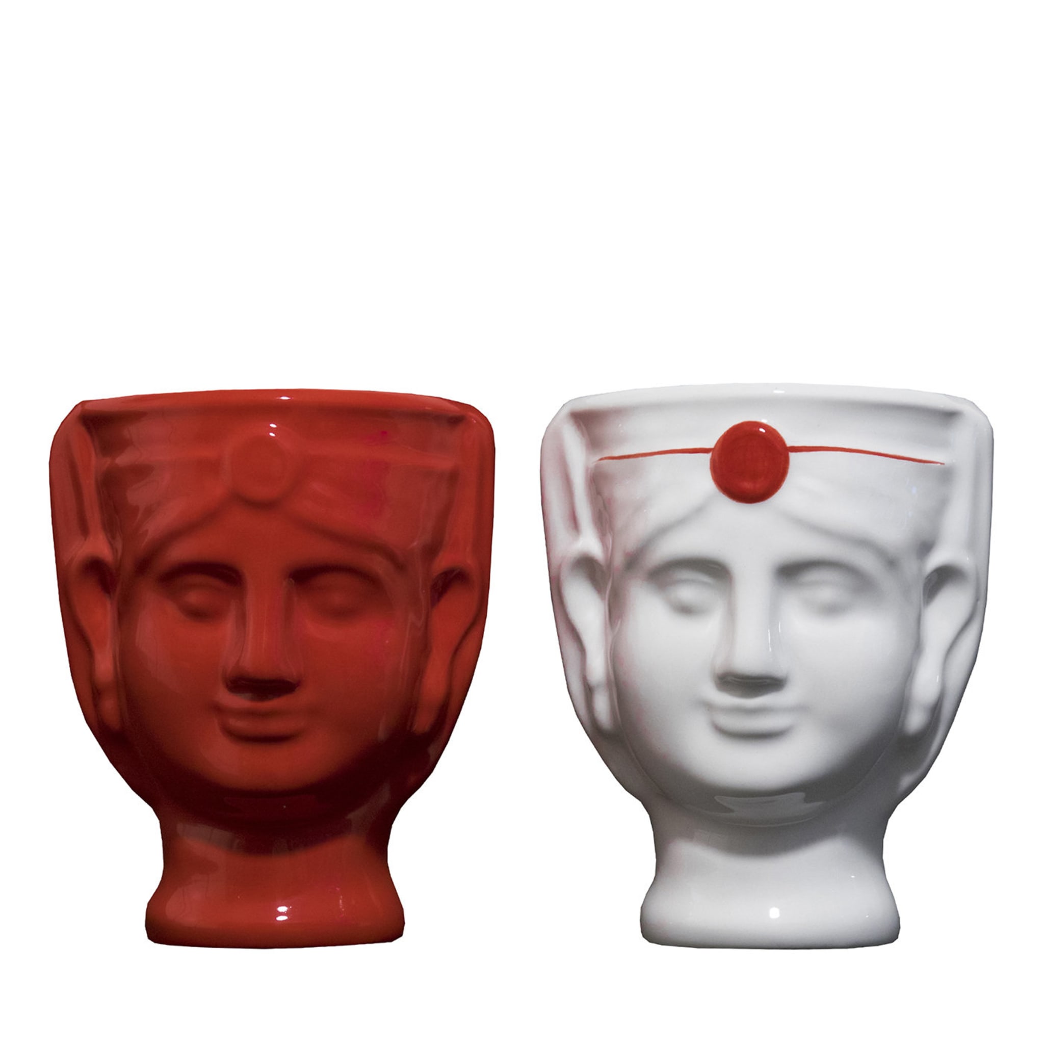Caltagirone Set di 1 vaso bianco e 1 rosso in malandrina - Vista principale