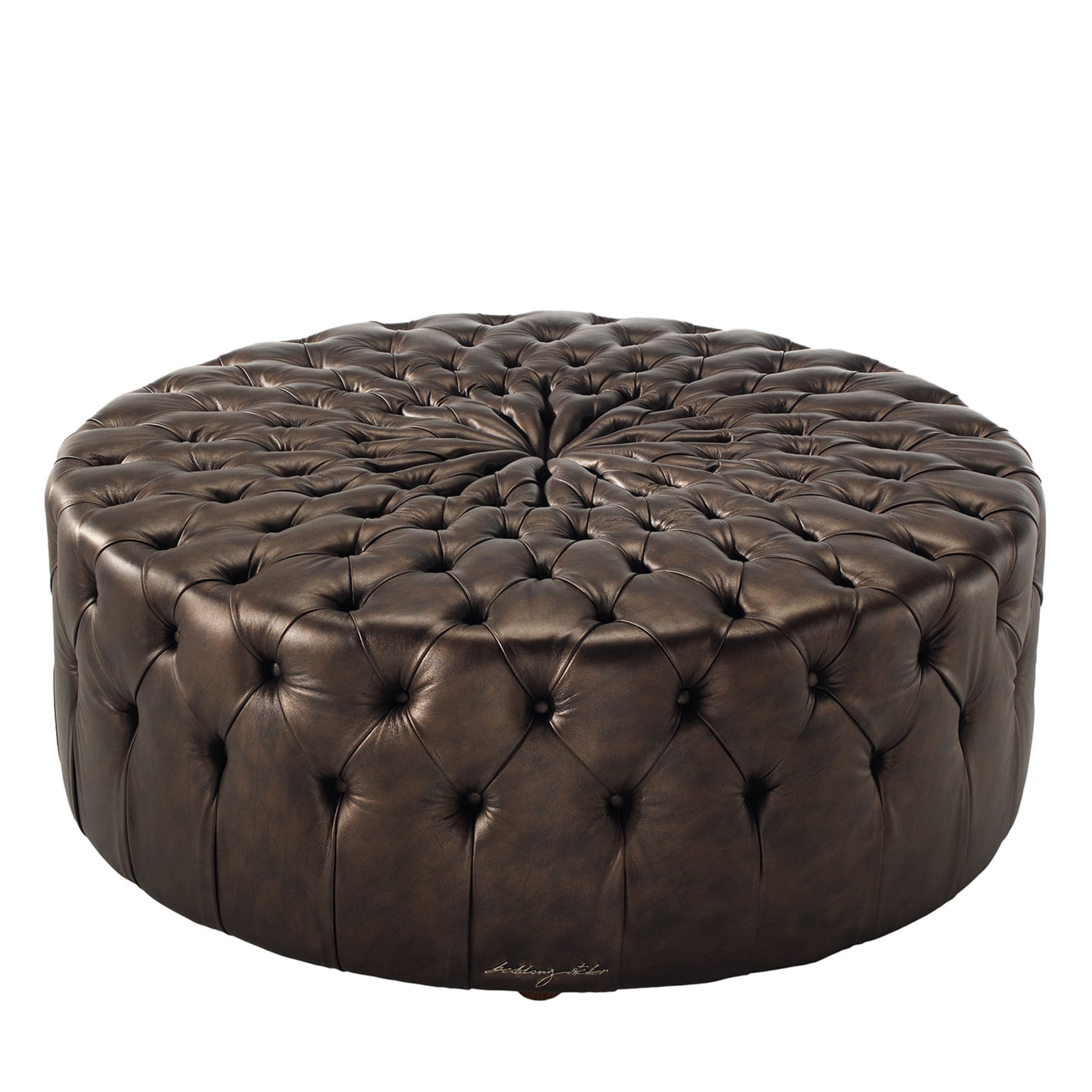 Beverly Brown Leather Pouf  - Main view