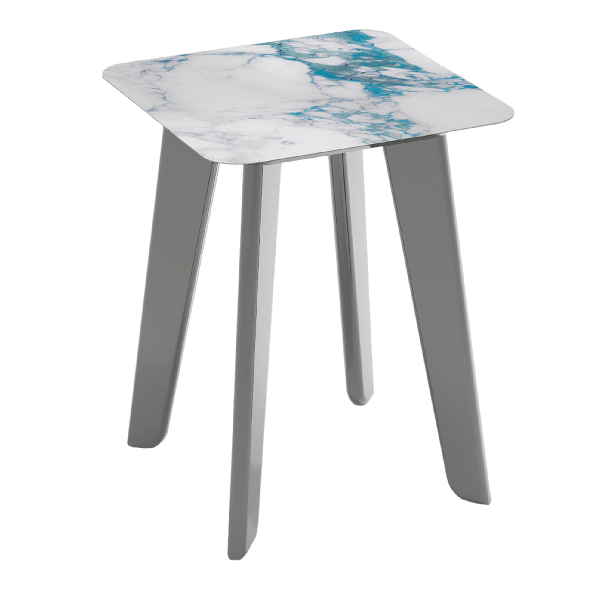 Owen Tall Square Side Table with White and Turquoise Top - Main view