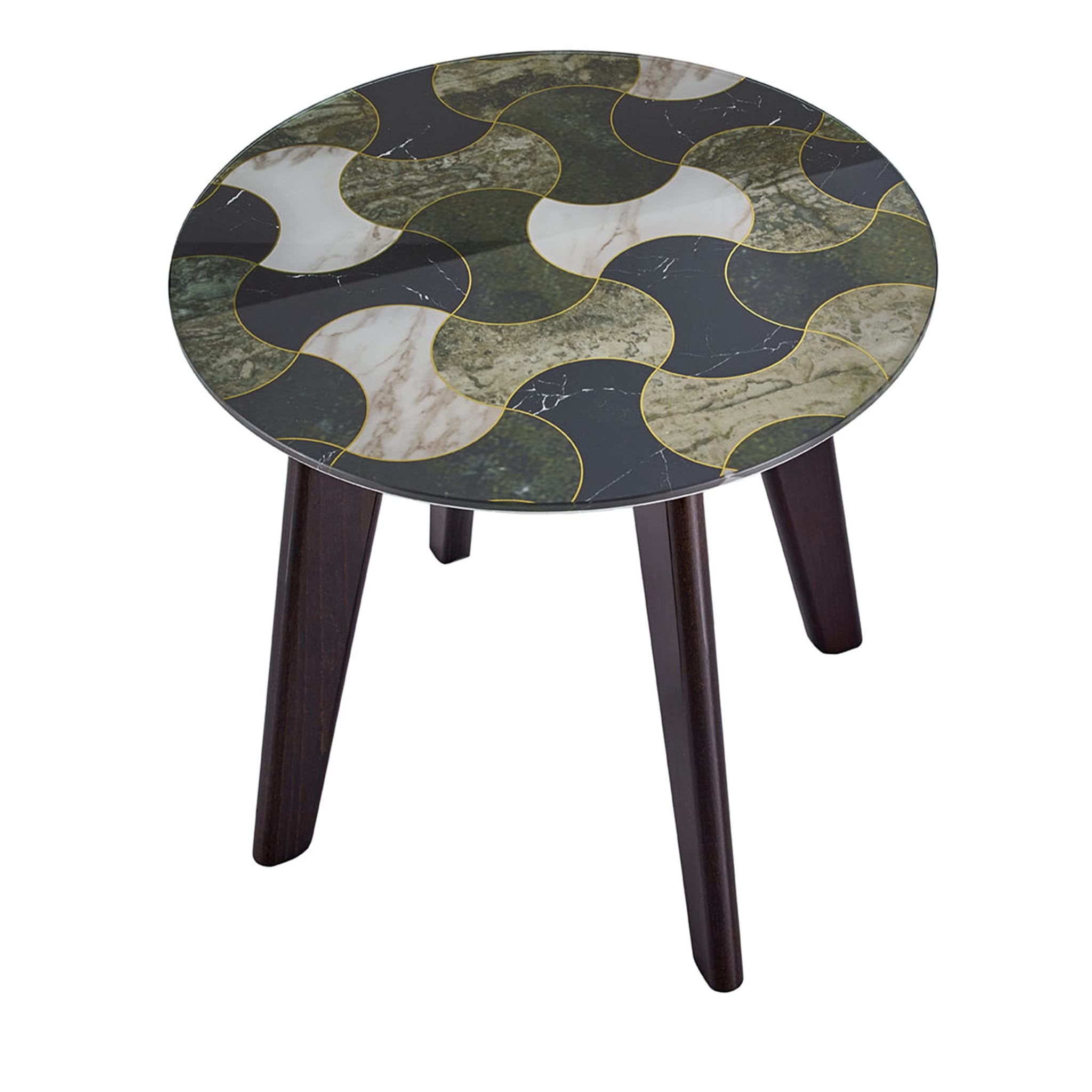 Owen Low Round Side Table with Dark Green Top (Table d'appoint ronde basse avec plateau vert foncé) - Vue principale