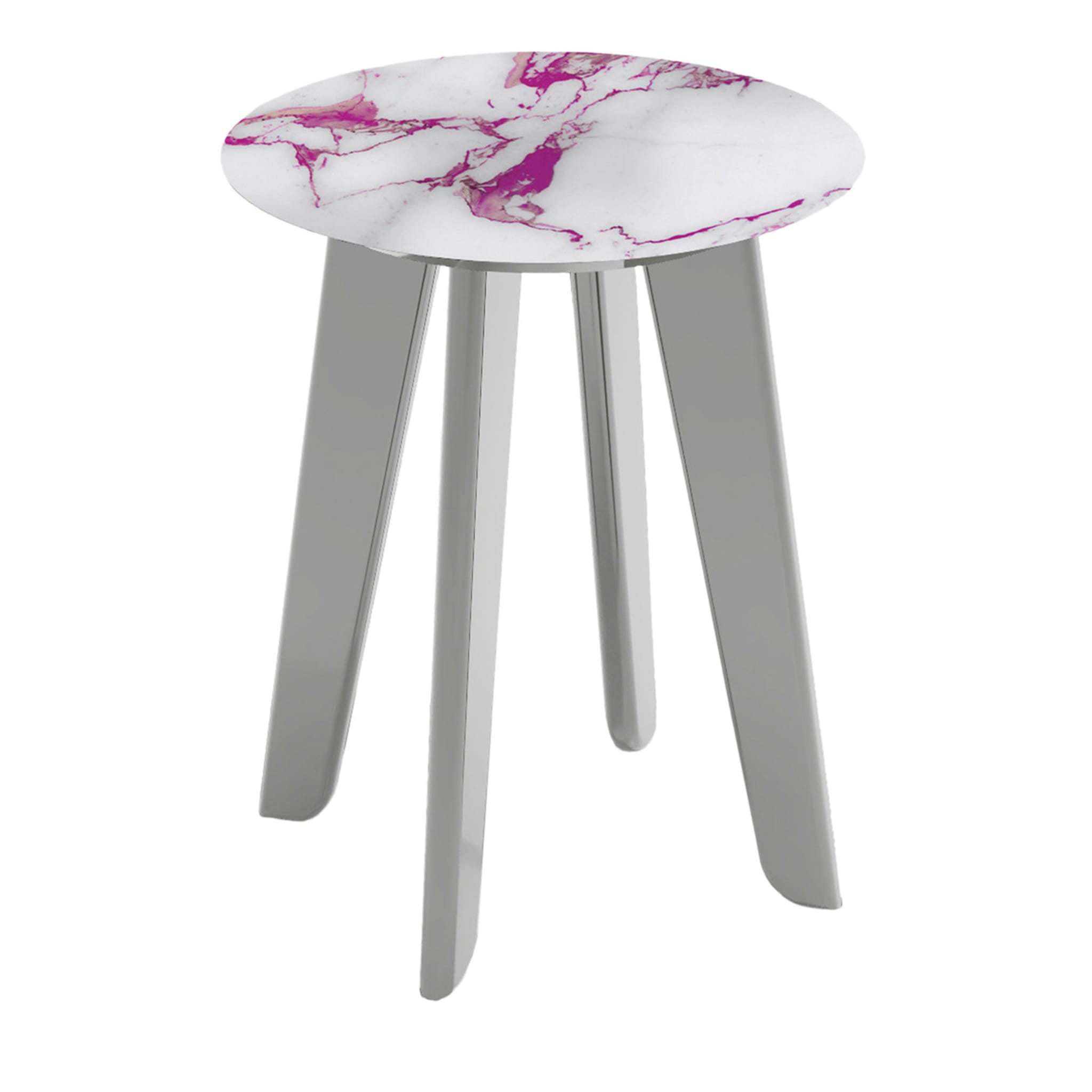 Owen Tall Round Side Table with White and Pink Top (Table d'appoint ronde haute avec plateau blanc et rose) - Vue principale