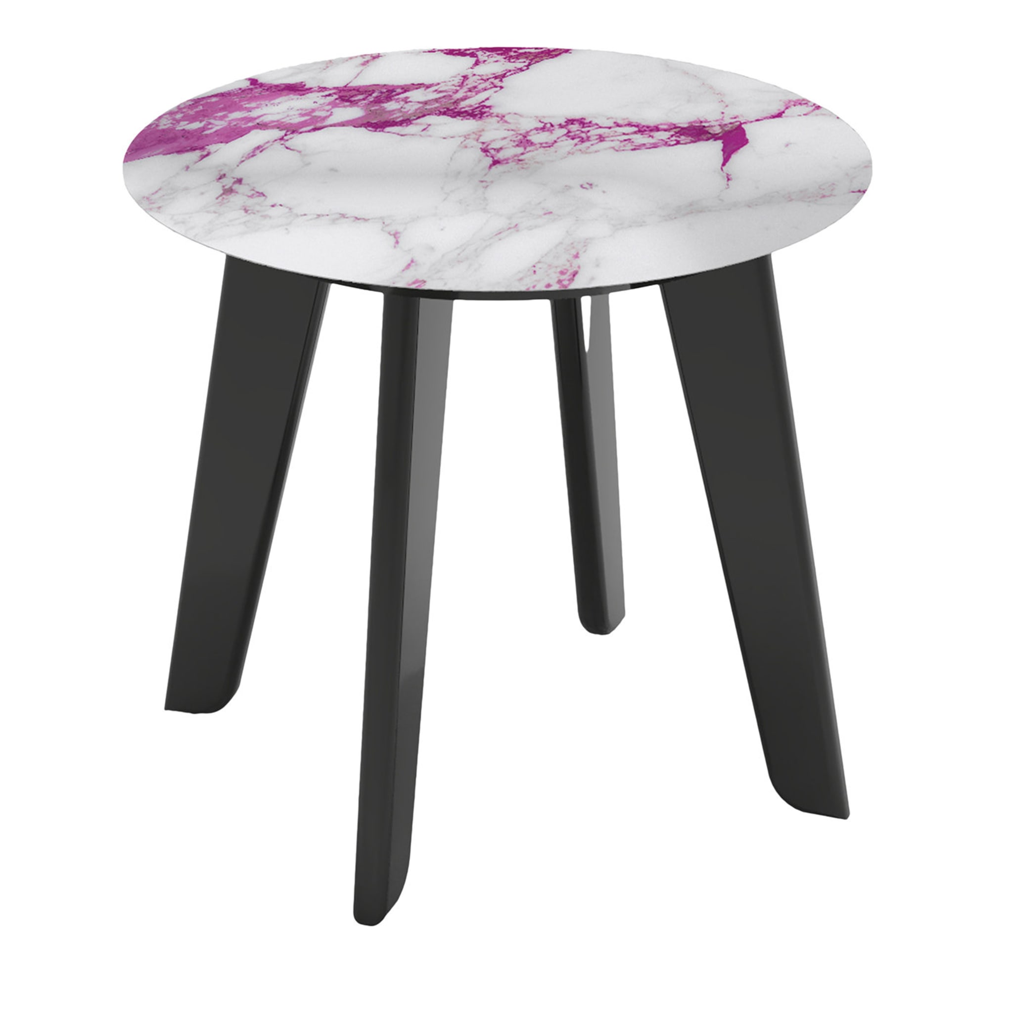 Owen Low Round Side Table with White and Pink Top (Table d'appoint ronde basse avec plateau blanc et rose) - Vue principale